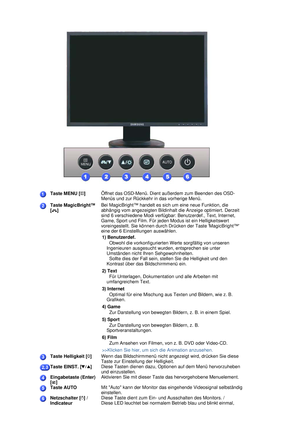 Samsung LS19HANSSB/EDC manual Taste Menu, Benutzerdef 