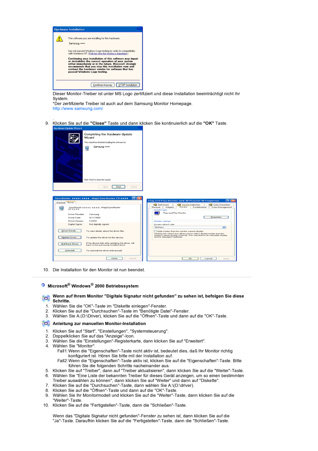 Samsung LS19HANSSB/EDC manual Anleitung zur manuellen Monitor-Installation 