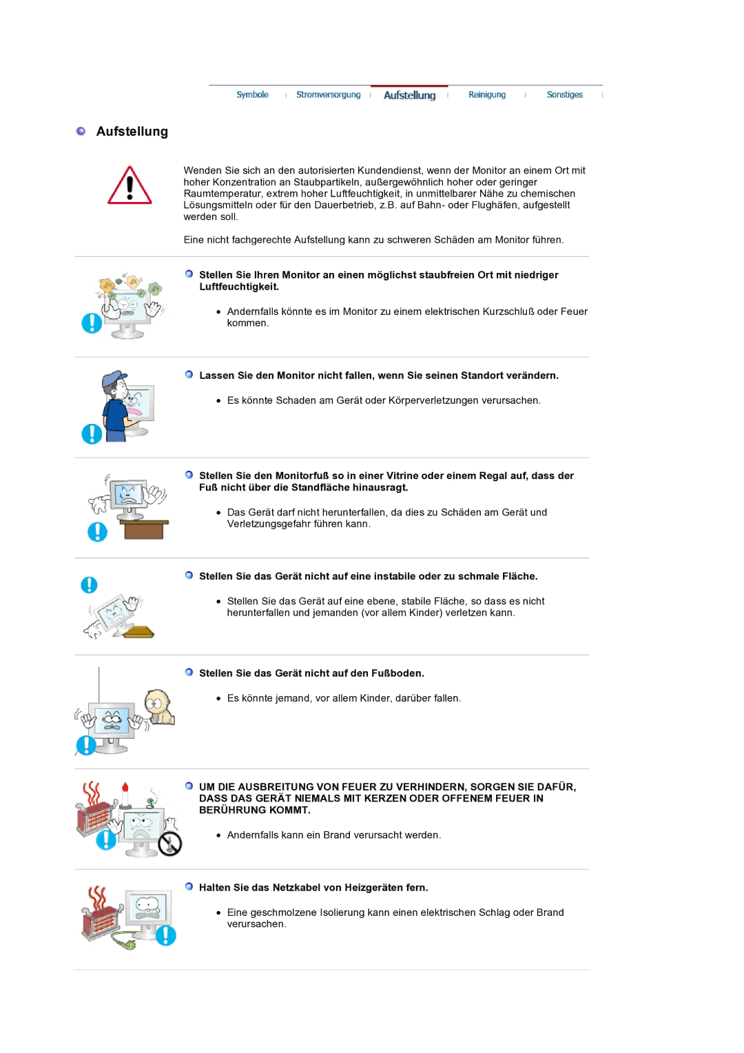 Samsung LS19HANSSB/EDC manual Aufstellung, Stellen Sie das Gerät nicht auf den Fußboden 