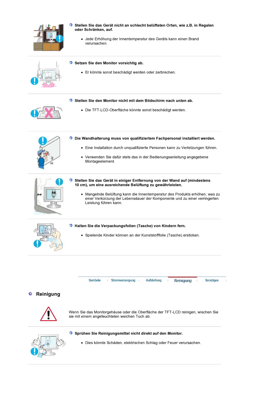 Samsung LS19HANSSB/EDC manual Reinigung, Setzen Sie den Monitor vorsichtig ab 