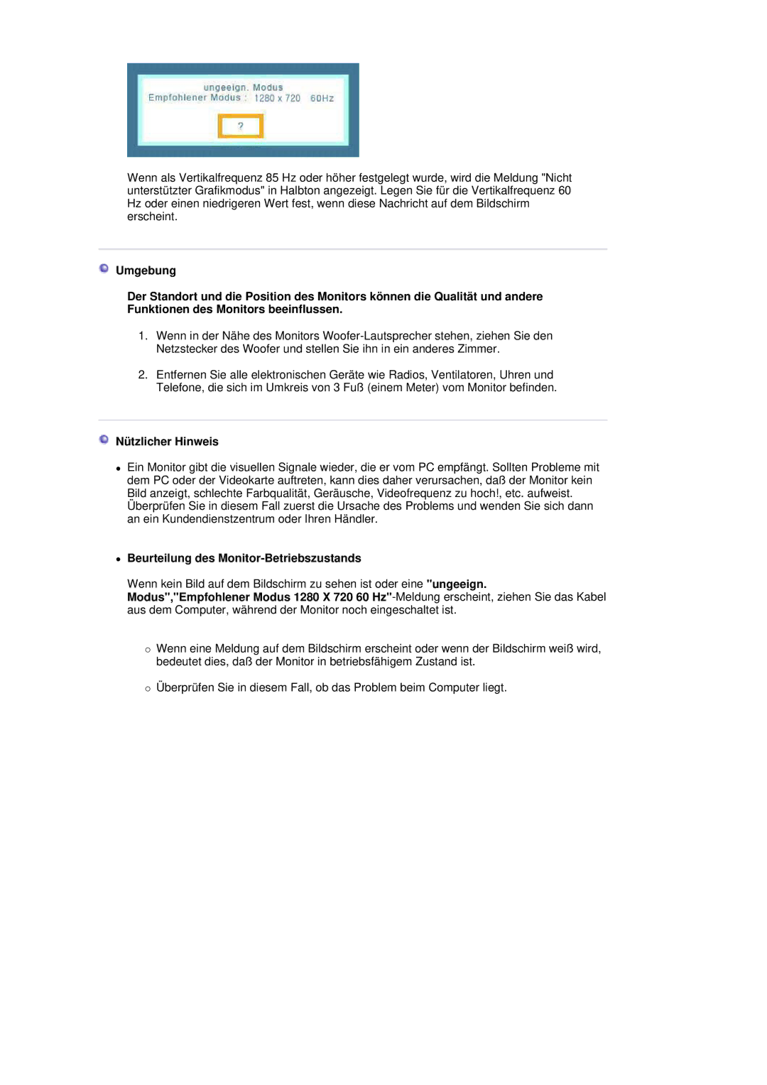 Samsung LS19HANSSB/EDC manual Nützlicher Hinweis, Beurteilung des Monitor-Betriebszustands 