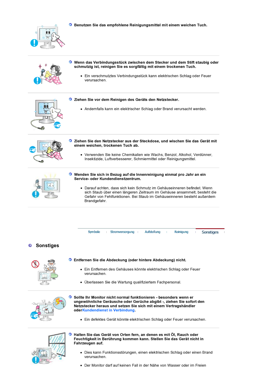 Samsung LS19HANSSB/EDC manual Sonstiges, Ziehen Sie vor dem Reinigen des Geräts den Netzstecker 