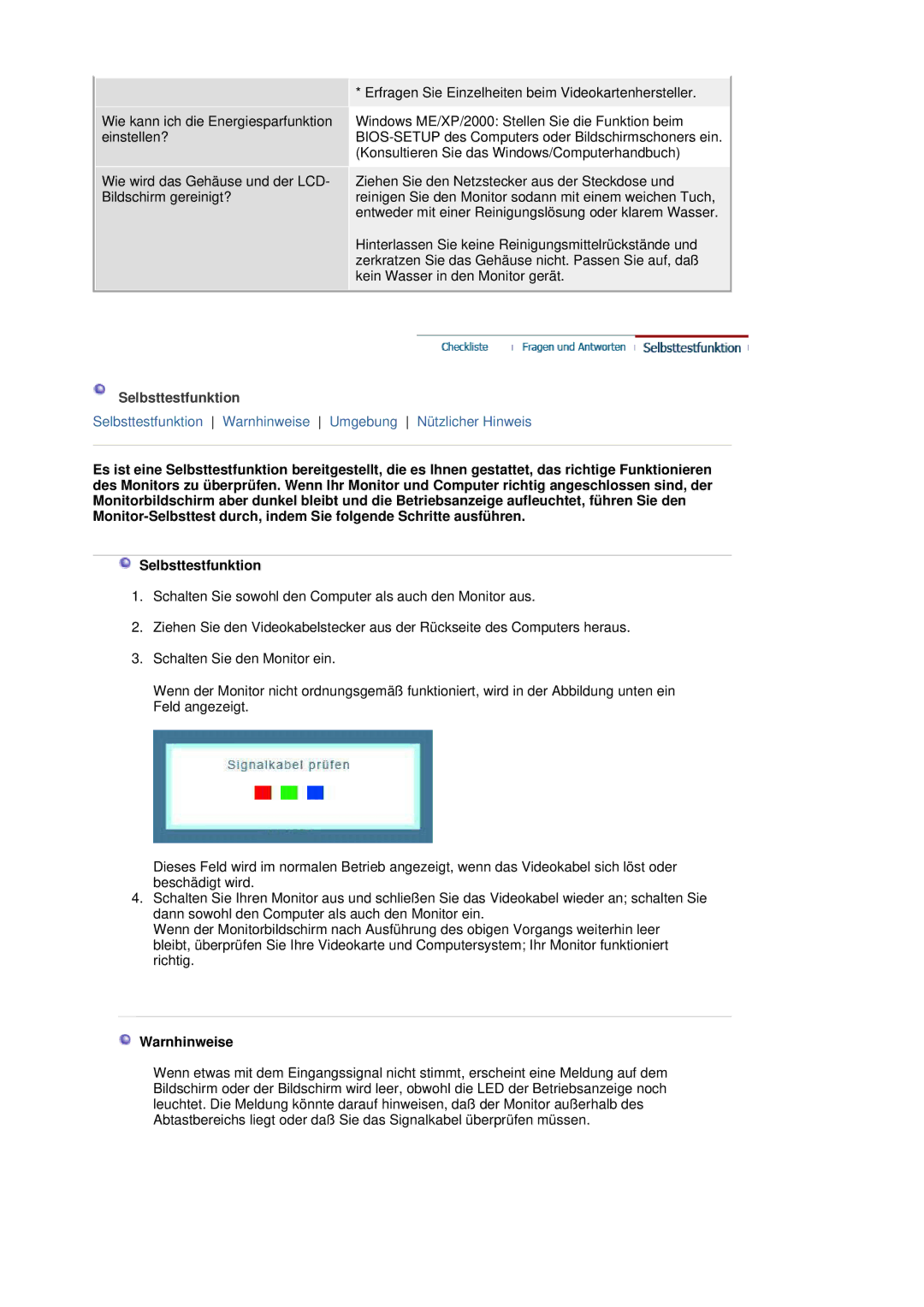 Samsung LS19HANSSB/EDC manual Selbsttestfunktion 