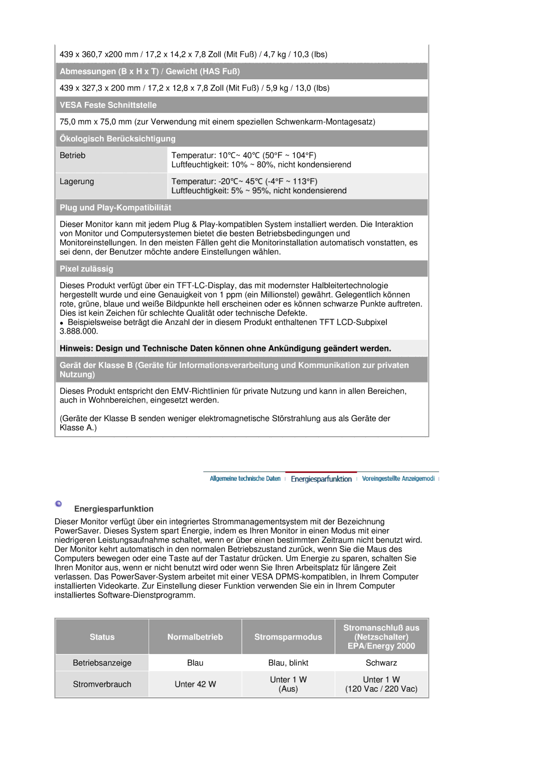 Samsung LS19HANSSB/EDC manual Abmessungen B x H x T / Gewicht has Fuß 