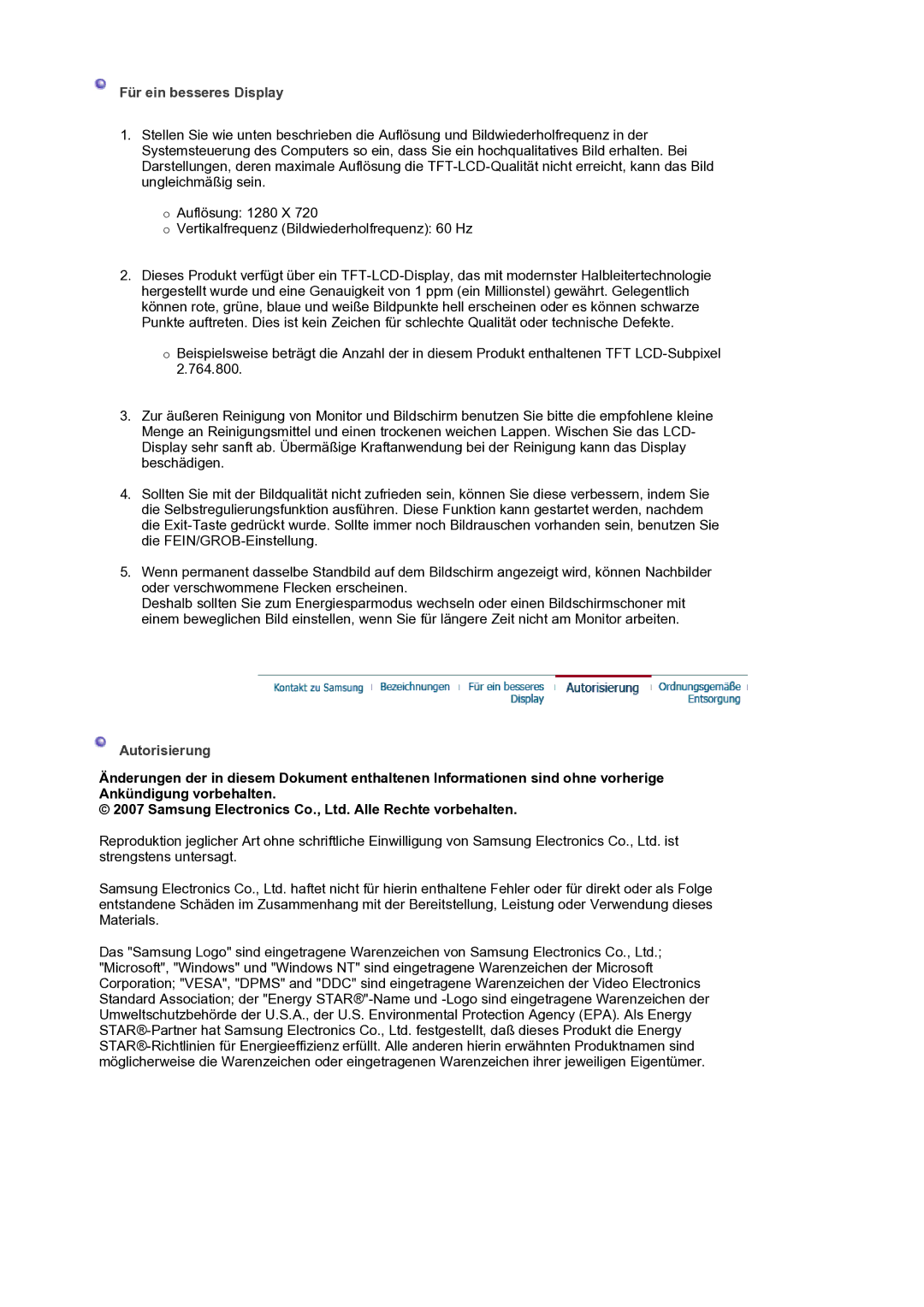 Samsung LS19HANSSB/EDC manual Für ein besseres Display, Autorisierung 