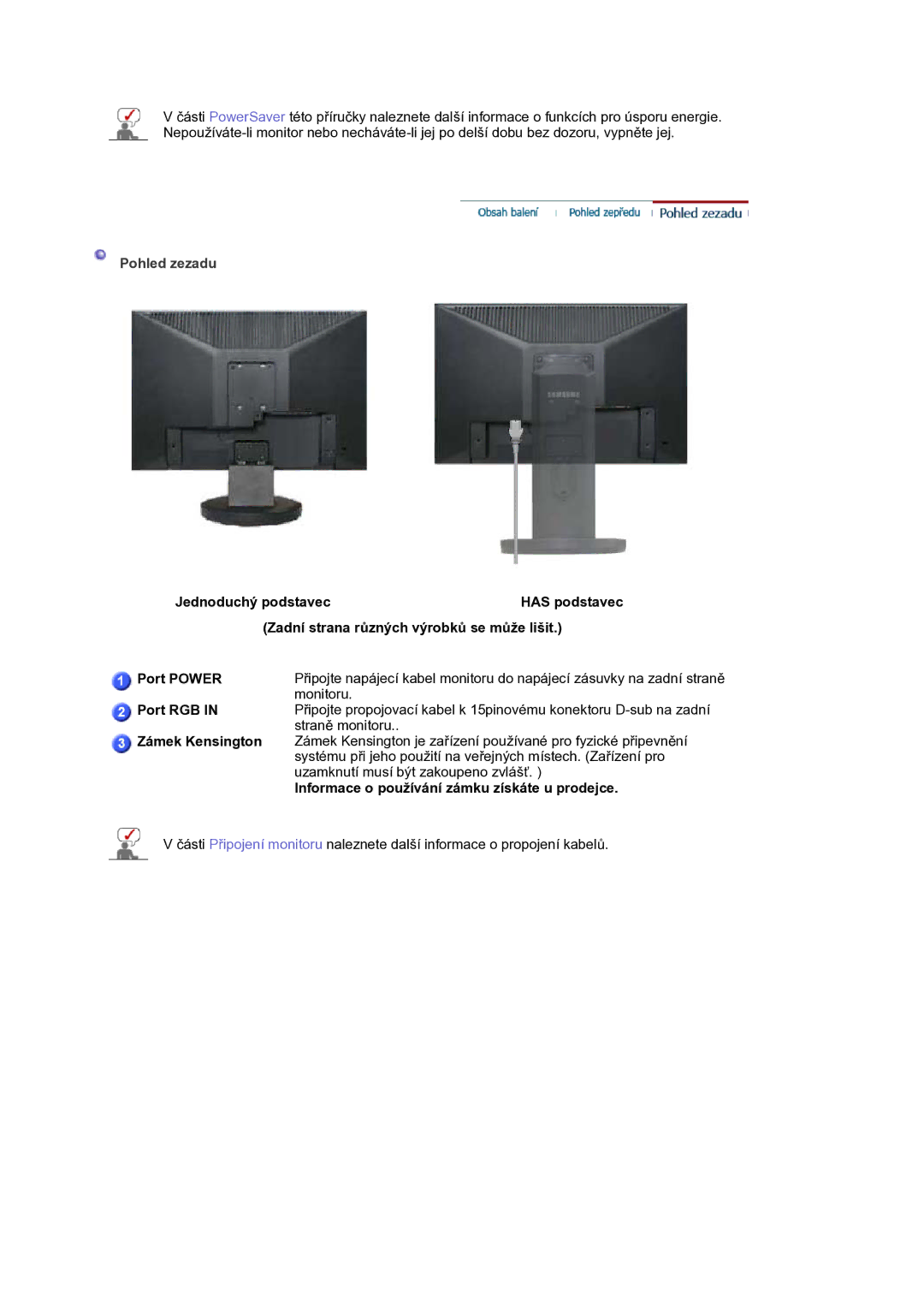 Samsung LS19HANSSB/EDC manual Pohled zezadu 