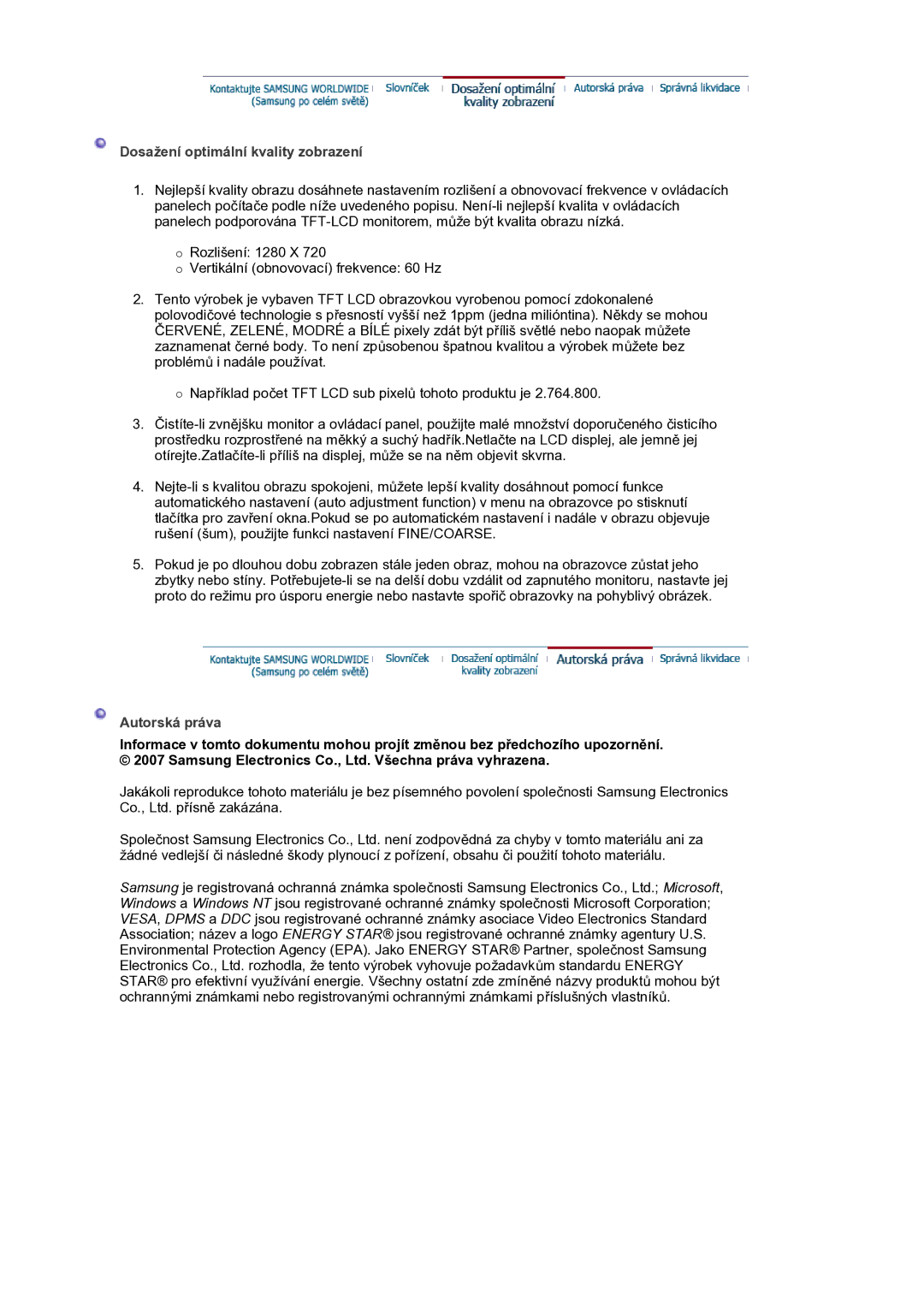 Samsung LS19HANSSB/EDC manual Autorská práva 