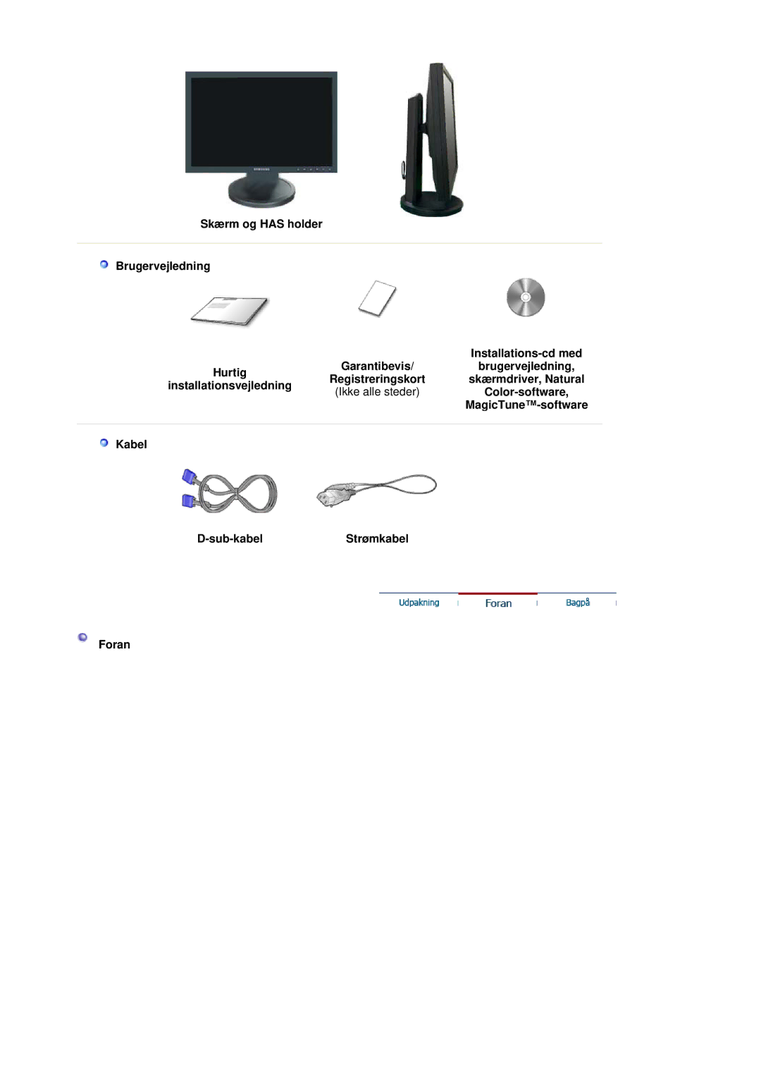 Samsung LS19HANSSB/EDC manual Kabel Sub-kabelStrømkabel Foran, Skærmdriver, Natural 