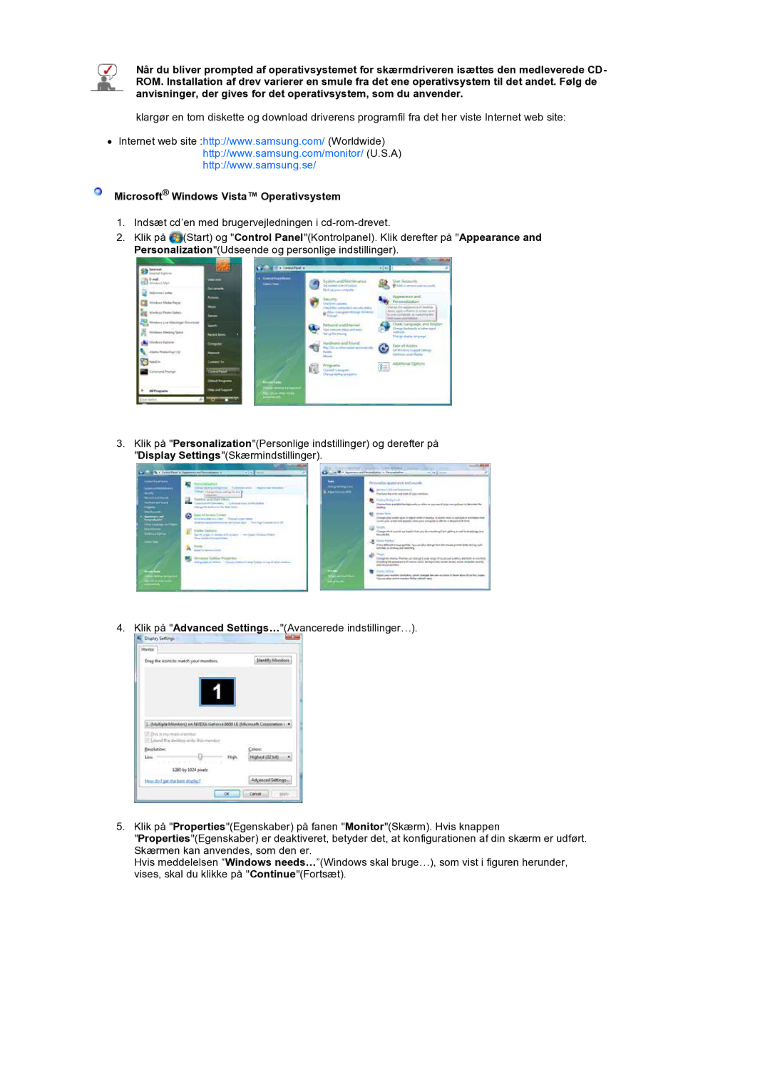 Samsung LS19HANSSB/EDC manual Microsoft Windows Vista Operativsystem 