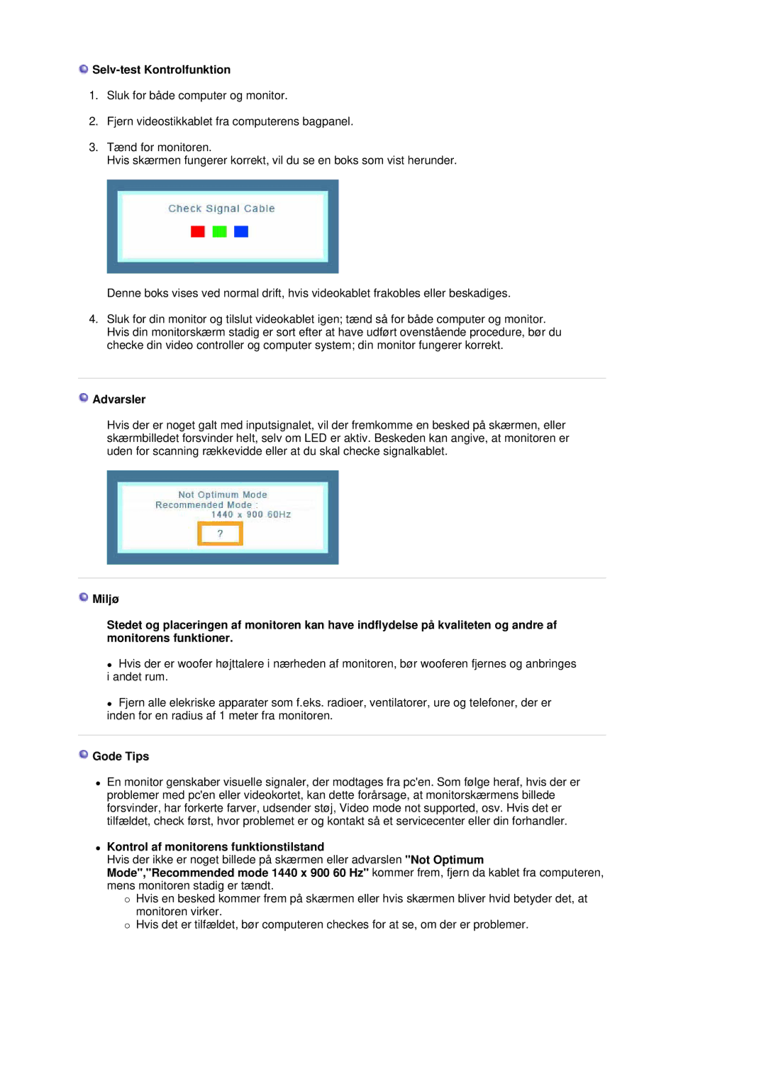 Samsung LS19HANSSB/EDC manual Selv-test Kontrolfunktion 