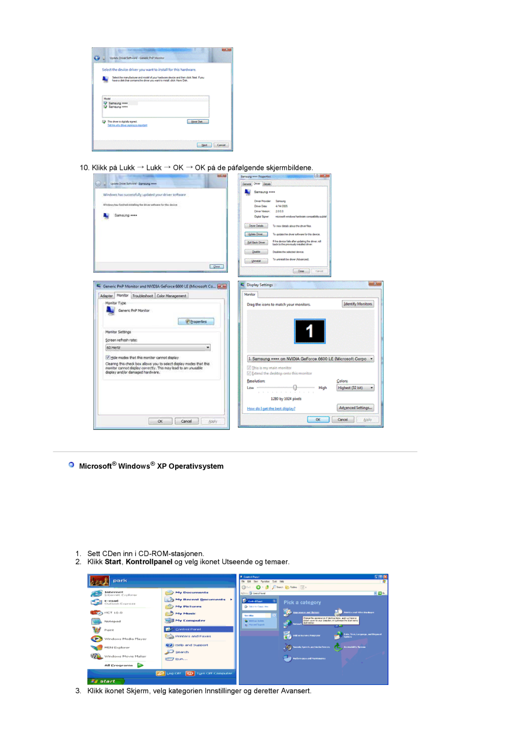 Samsung LS19HANSSB/EDC manual Microsoft Windows XP Operativsystem 