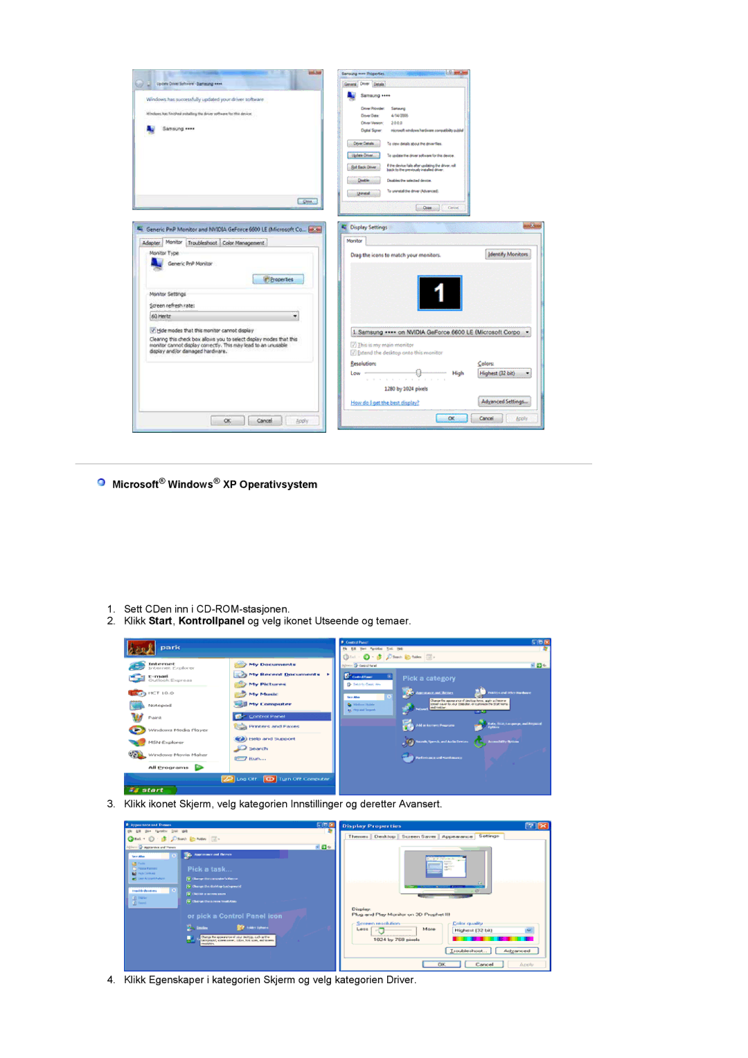 Samsung LS19HANSSB/EDC manual Microsoft Windows XP Operativsystem 