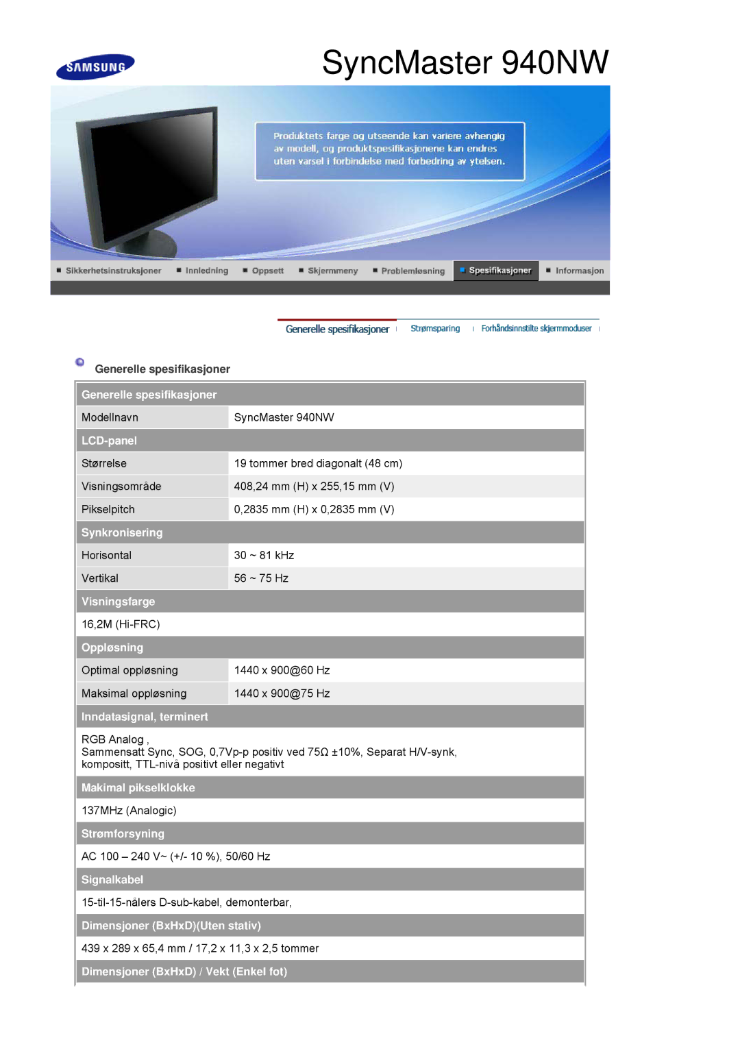 Samsung LS19HANSSB/EDC manual Strømforsyning 