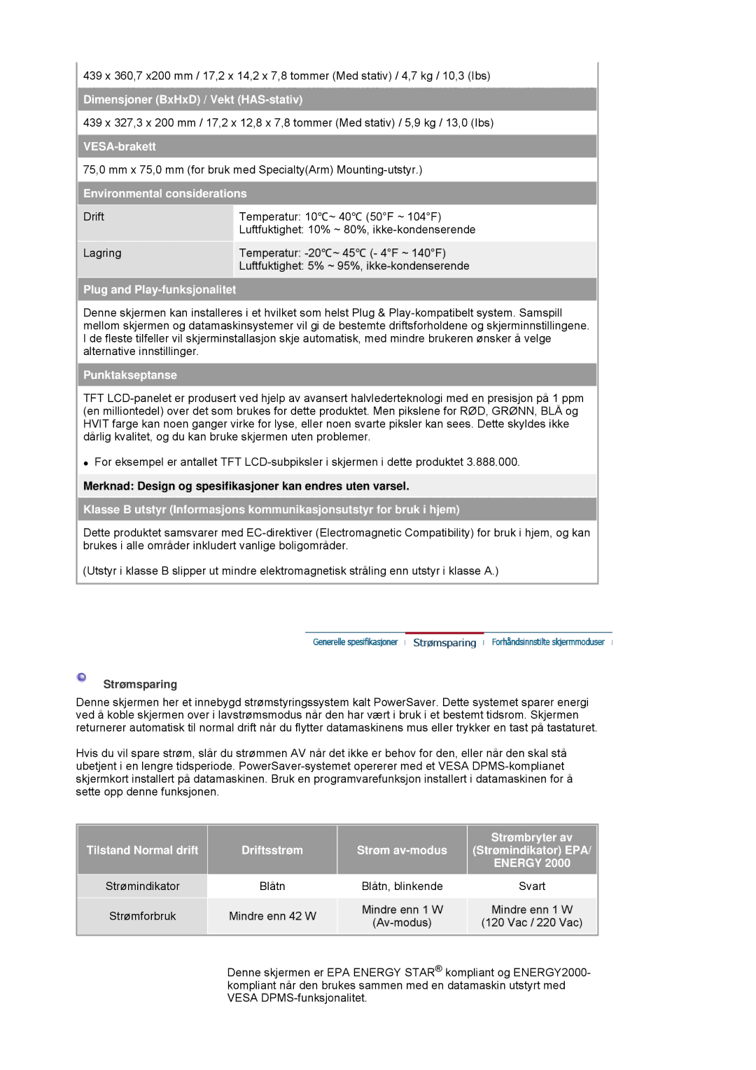 Samsung LS19HANSSB/EDC manual Dimensjoner BxHxD / Vekt HAS-stativ 