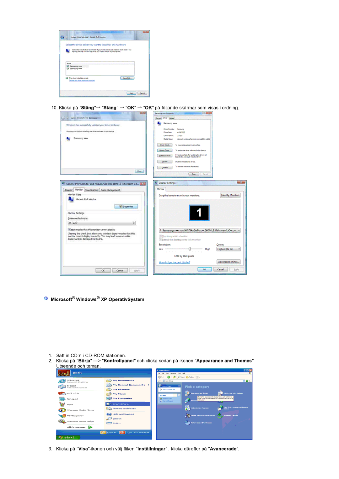 Samsung LS19HANSSB/EDC manual Microsoft Windows XP OperativSystem 