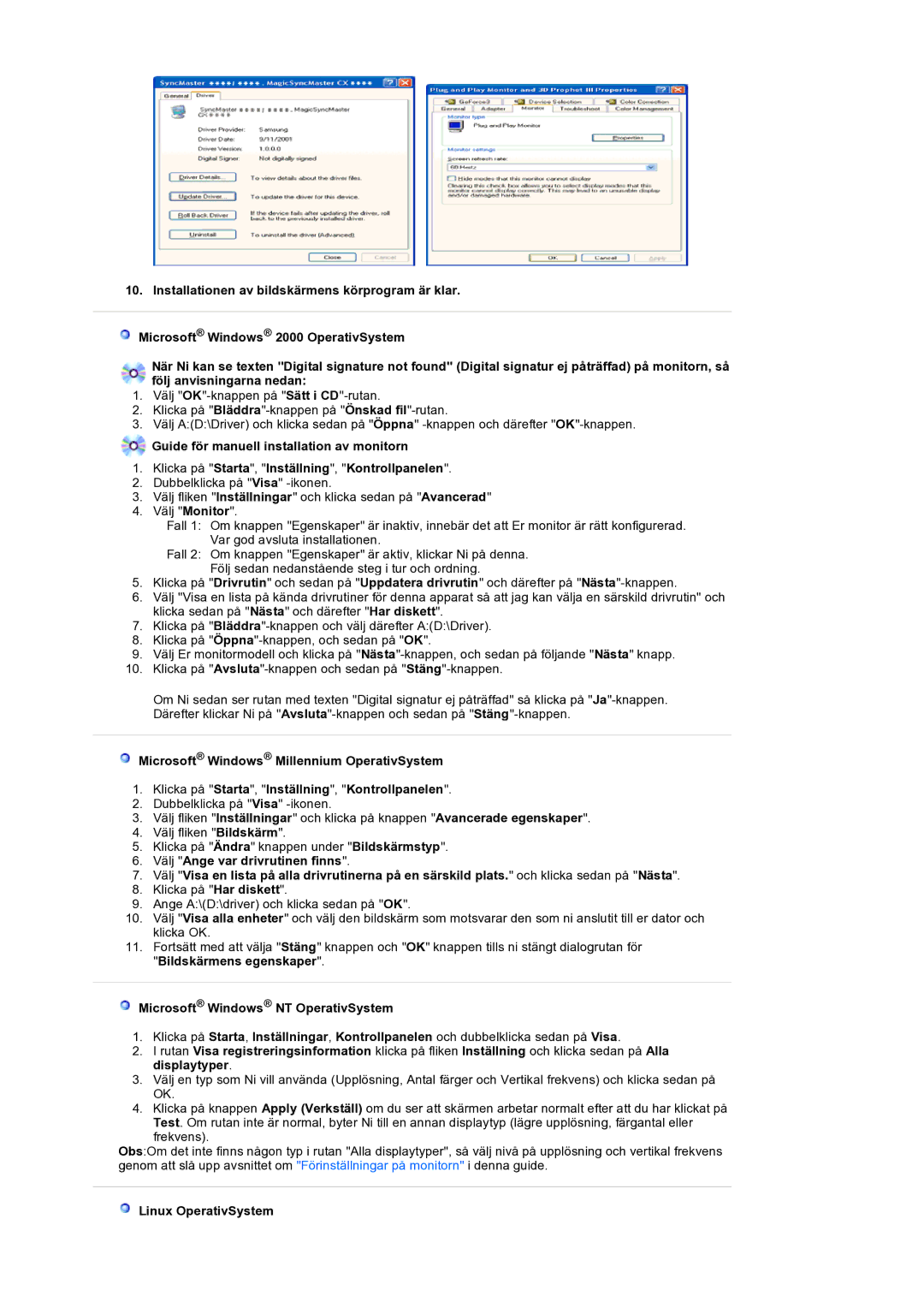 Samsung LS19HANSSB/EDC manual Microsoft Windows NT OperativSystem, Linux OperativSystem 