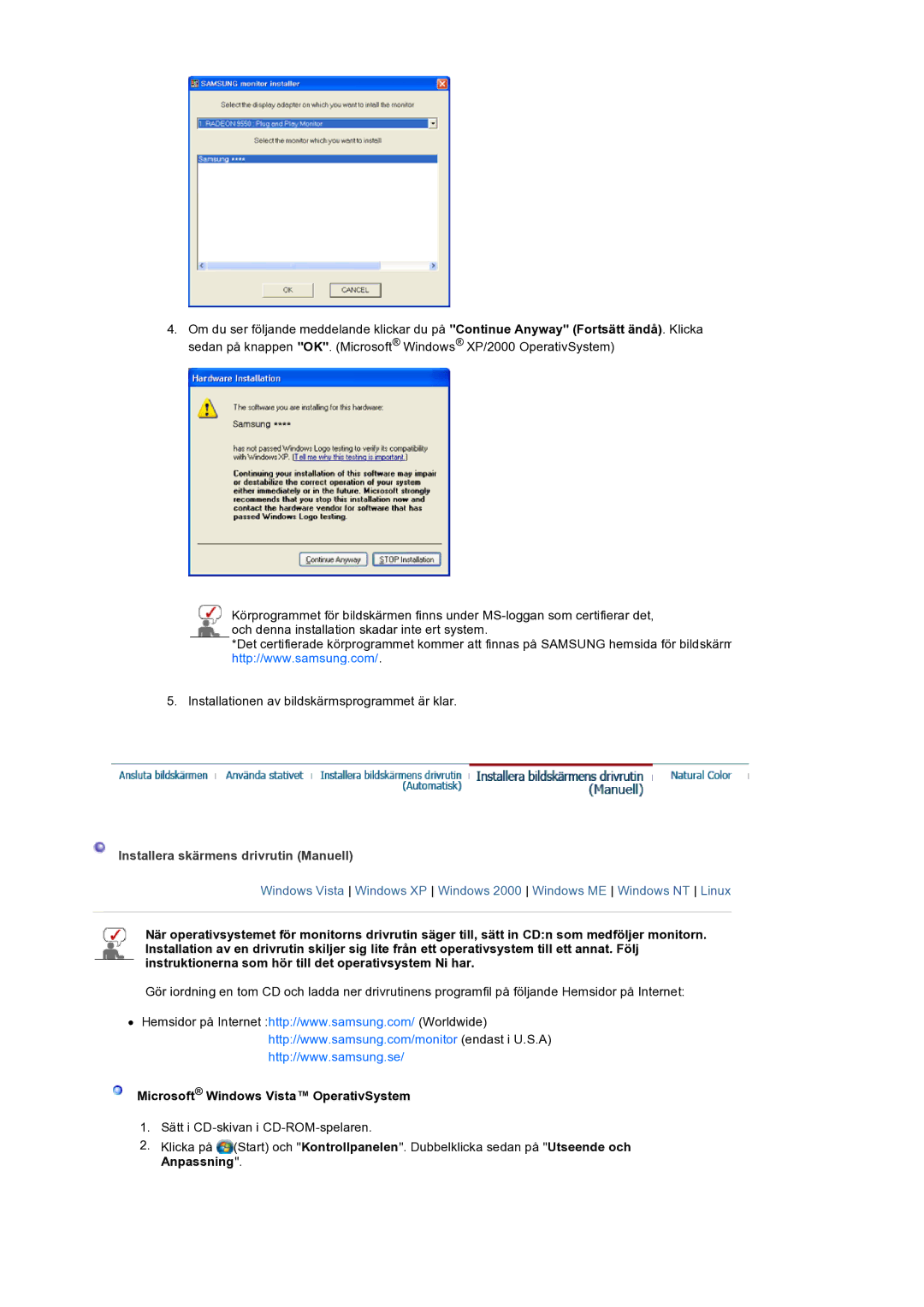 Samsung LS19HANSSB/EDC manual Installera skärmens drivrutin Manuell 