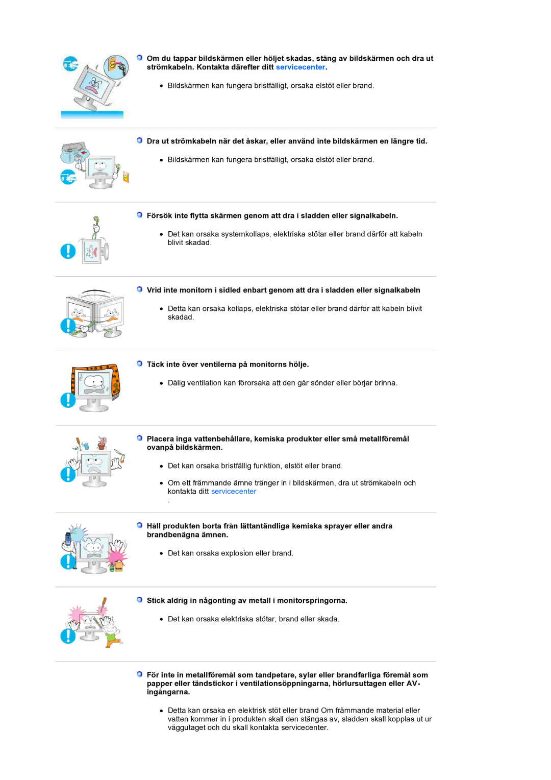 Samsung LS19HANSSB/EDC manual Täck inte över ventilerna på monitorns hölje 