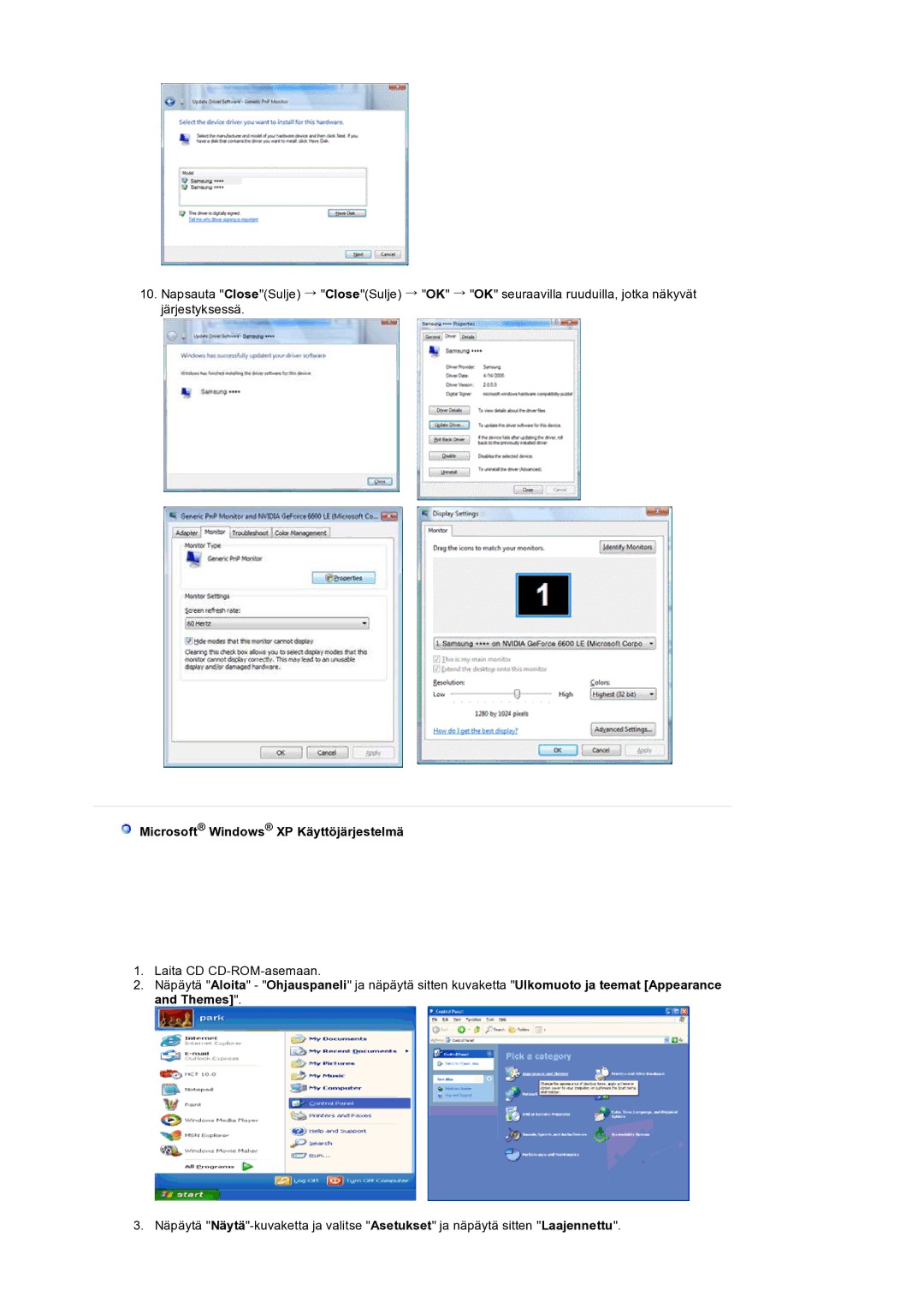 Samsung LS19HANSSB/EDC manual Microsoft Windows XP Käyttöjärjestelmä 