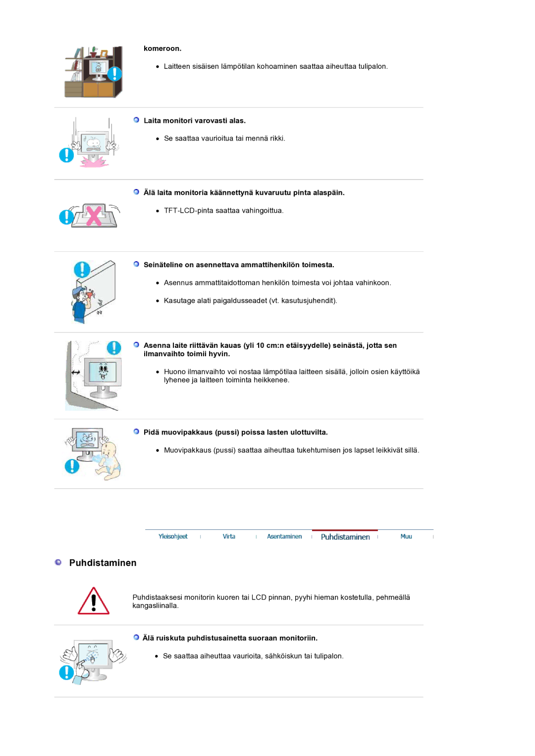 Samsung LS19HANSSB/EDC manual Puhdistaminen 