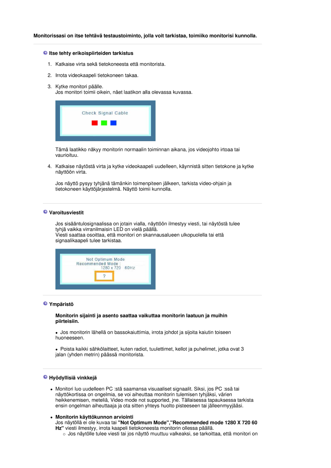 Samsung LS19HANSSB/EDC manual Varoitusviestit, Hyödyllisiä vinkkejä 