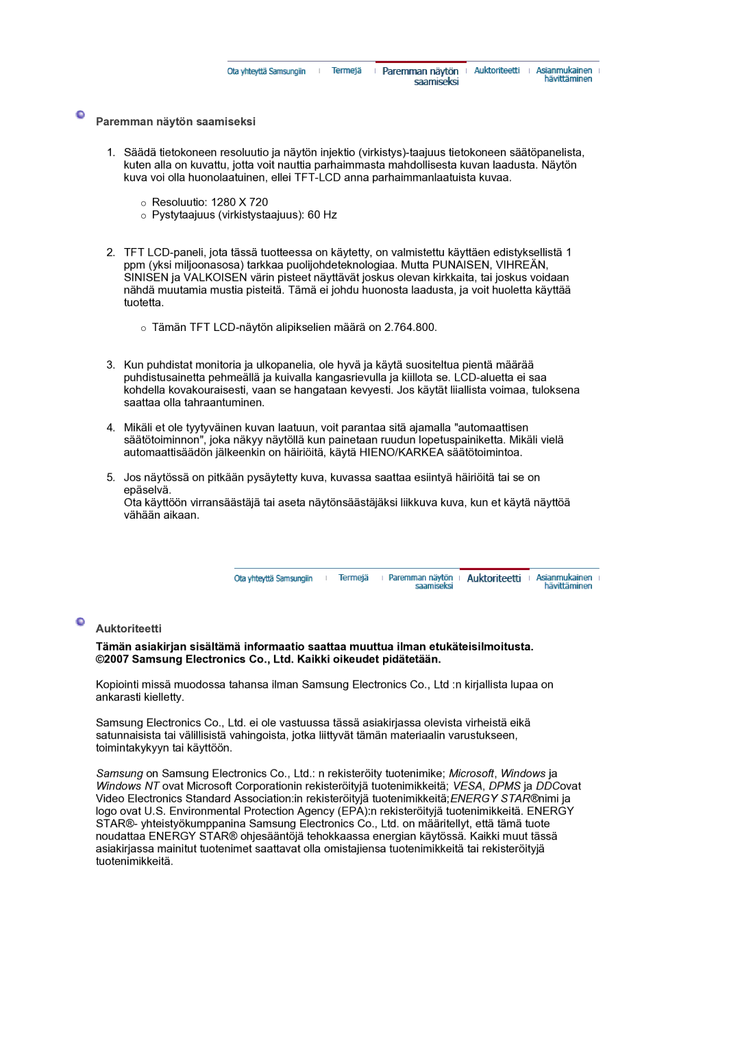 Samsung LS19HANSSB/EDC manual Auktoriteetti 