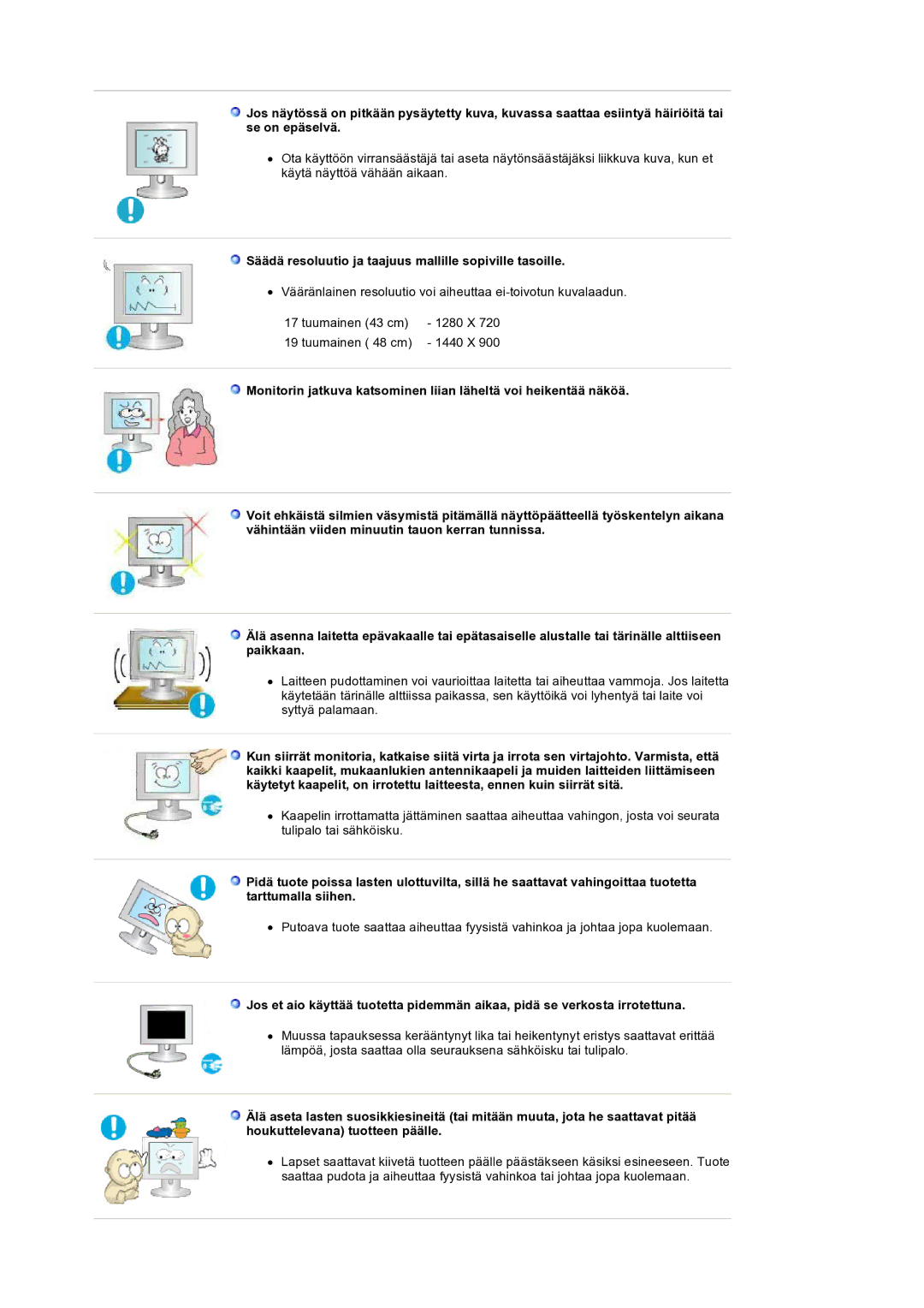 Samsung LS19HANSSB/EDC manual Säädä resoluutio ja taajuus mallille sopiville tasoille 