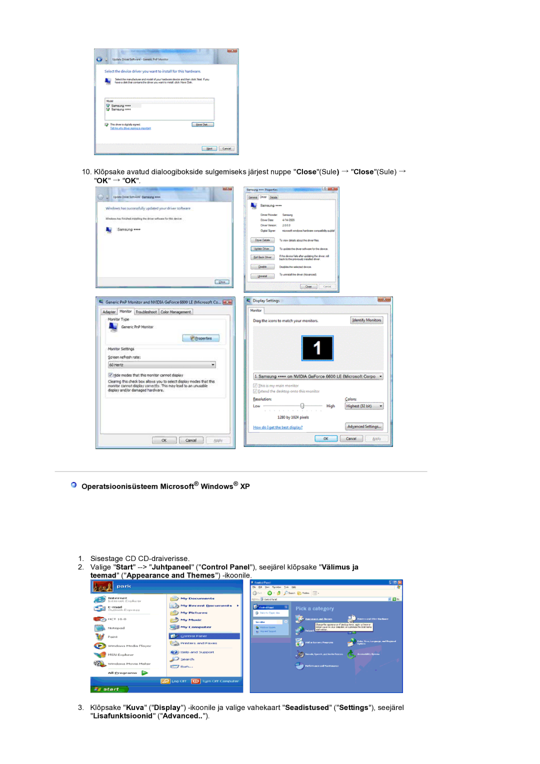 Samsung LS19HANSSB/EDC manual Operatsioonisüsteem Microsoft Windows XP 