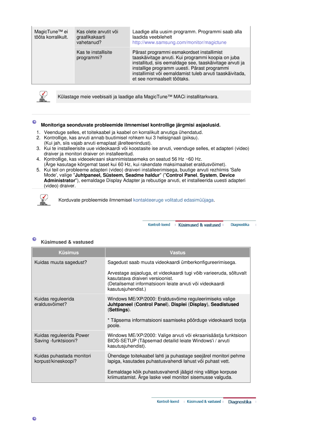 Samsung LS19HANSSB/EDC manual Juhtpaneel Control Panel , Displei Display , Seadistused, Settings 