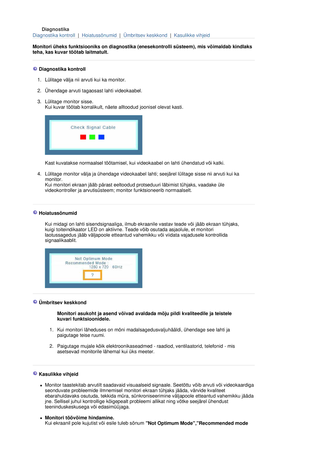 Samsung LS19HANSSB/EDC manual Hoiatussõnumid, Kasulikke vihjeid, Monitori töövõime hindamine 