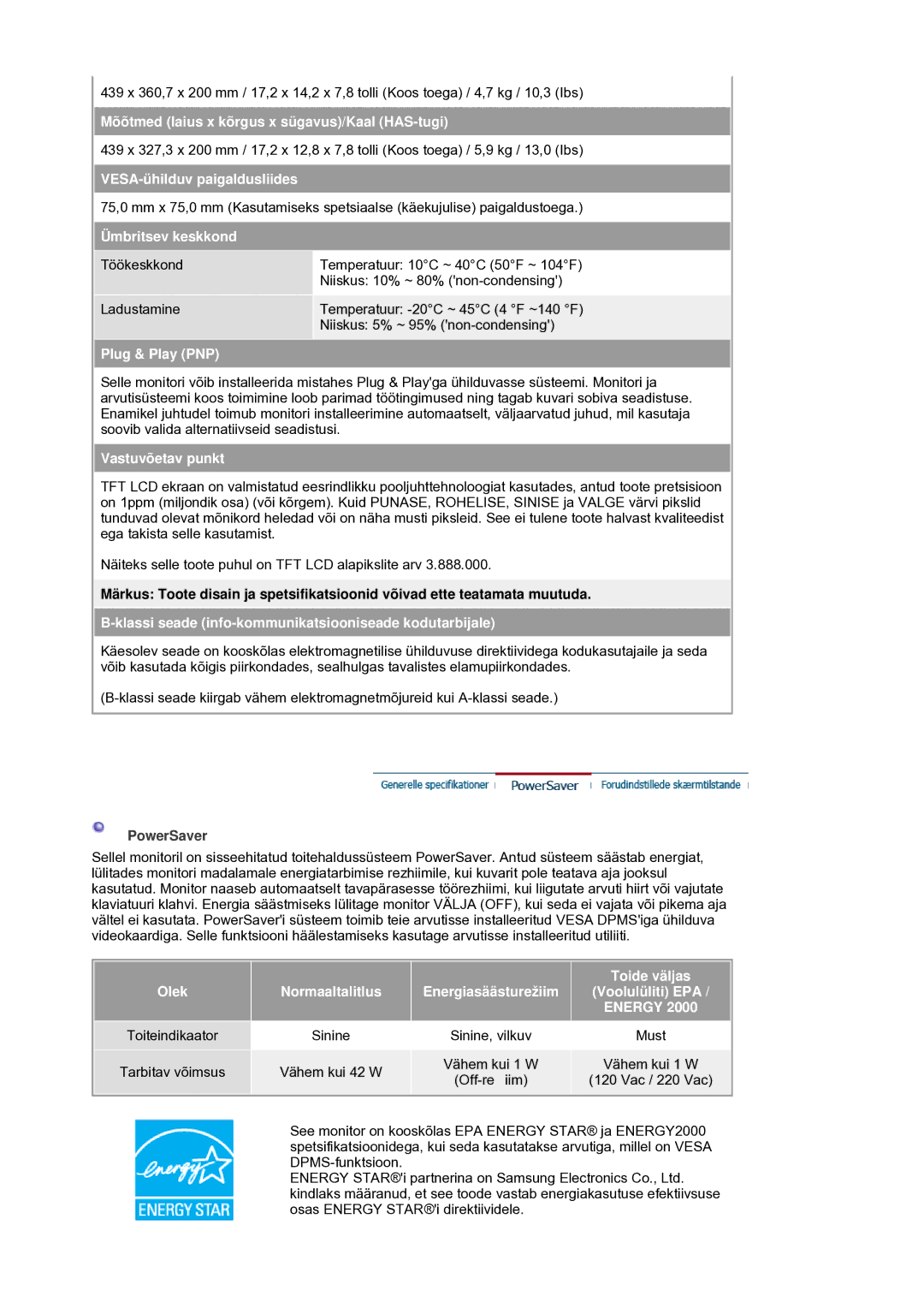 Samsung LS19HANSSB/EDC manual Mõõtmed laius x kõrgus x sügavus/Kaal HAS-tugi 