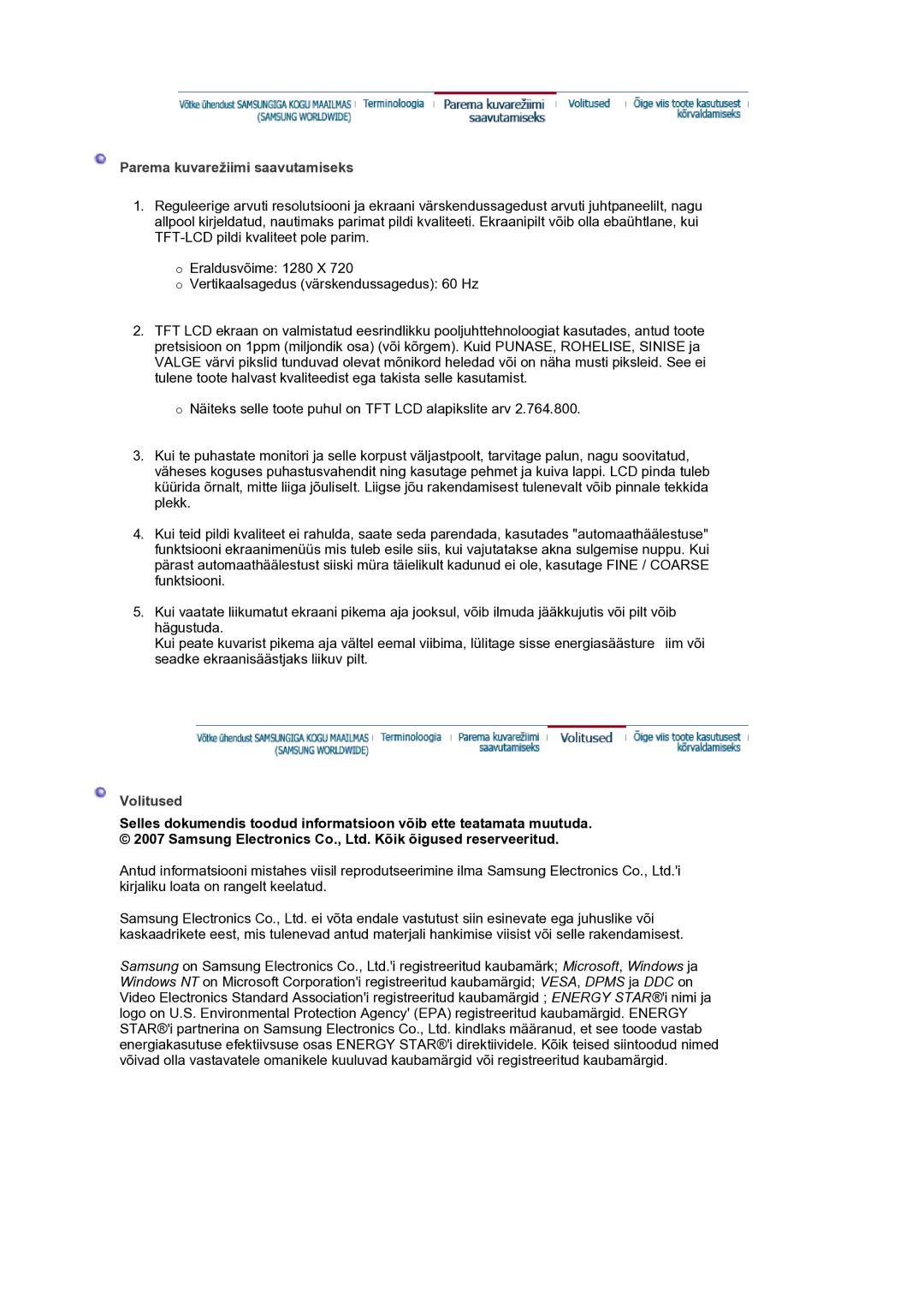 Samsung LS19HANSSB/EDC manual Volitused 