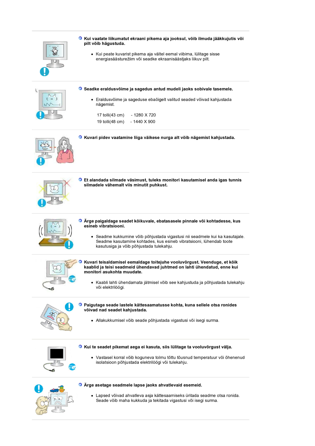 Samsung LS19HANSSB/EDC manual Ärge asetage seadmele lapse jaoks ahvatlevaid esemeid 