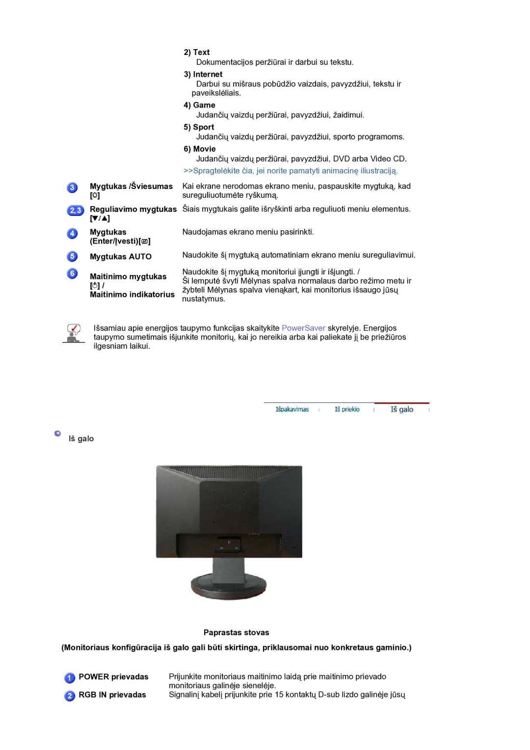 Samsung LS19HANSSB/EDC manual Internet, Game, Sport, Movie 