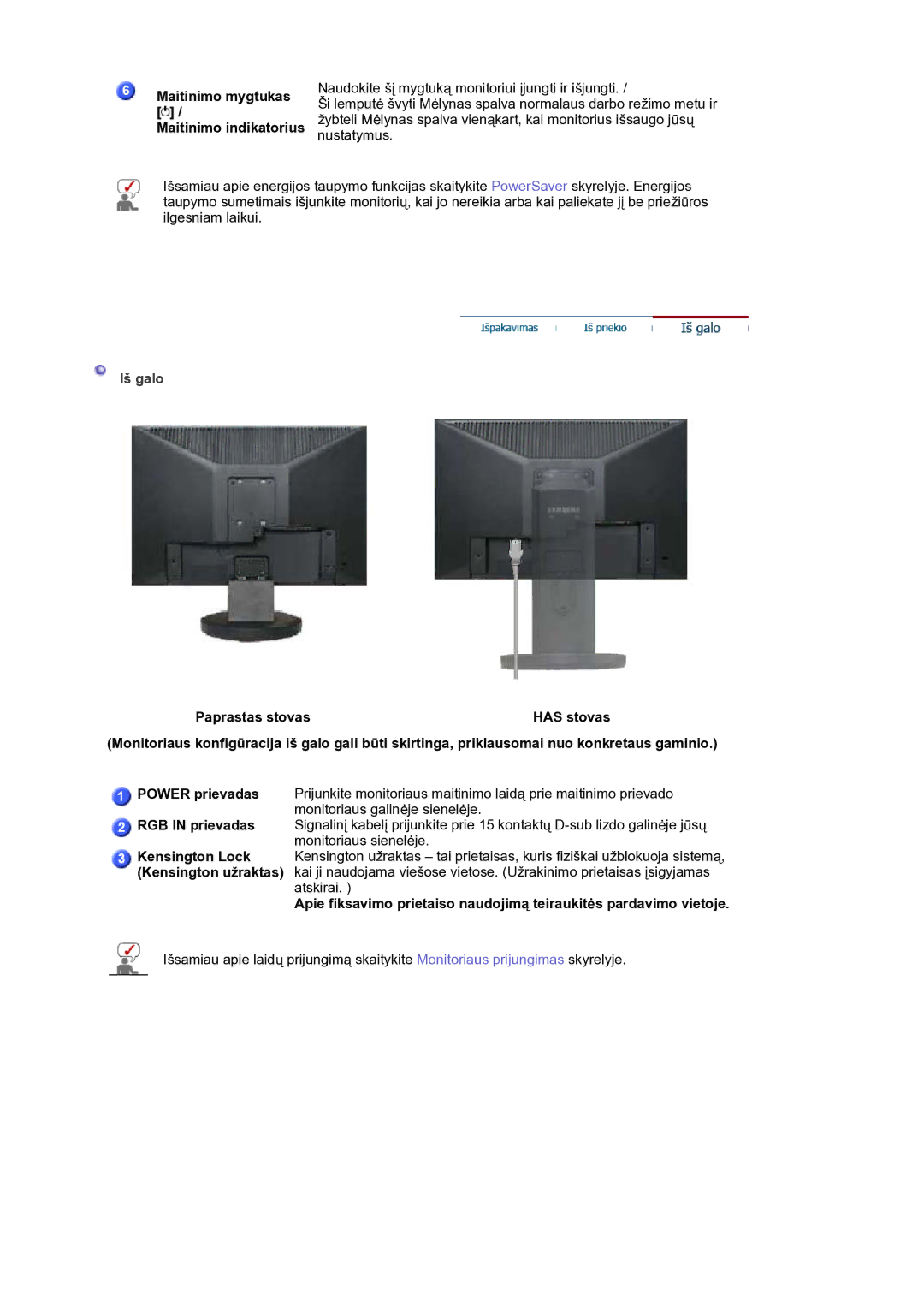 Samsung LS19HANSSB/EDC manual Maitinimo mygtukas Maitinimo indikatorius 