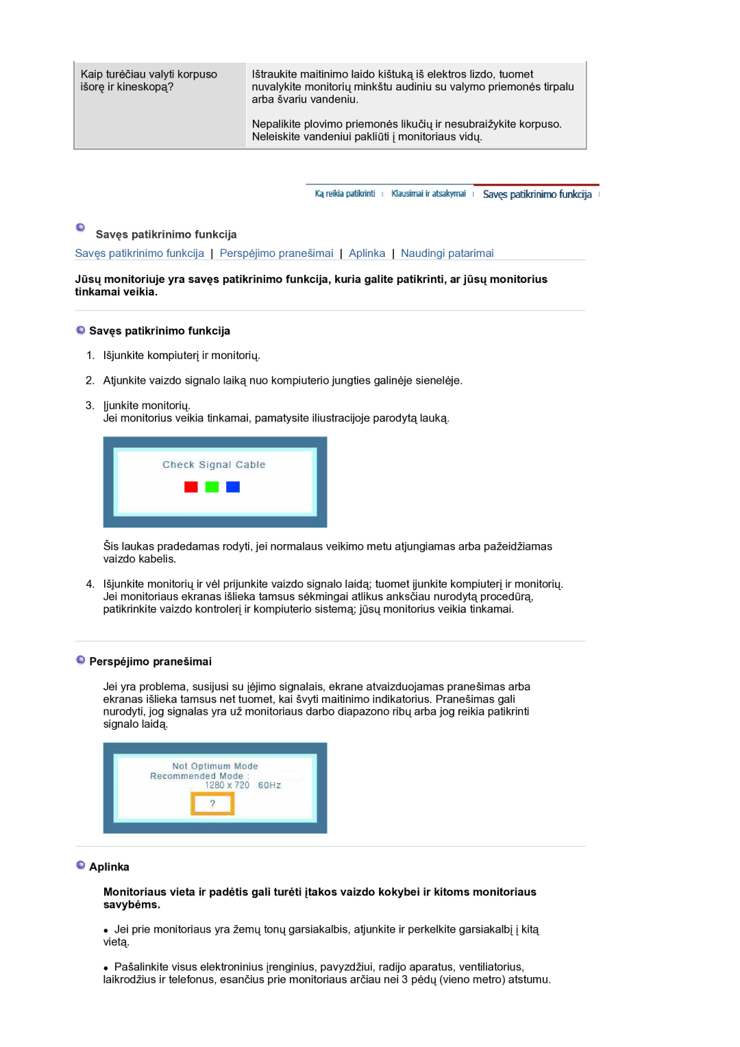 Samsung LS19HANSSB/EDC manual Savęs patikrinimo funkcija, Perspėjimo pranešimai 