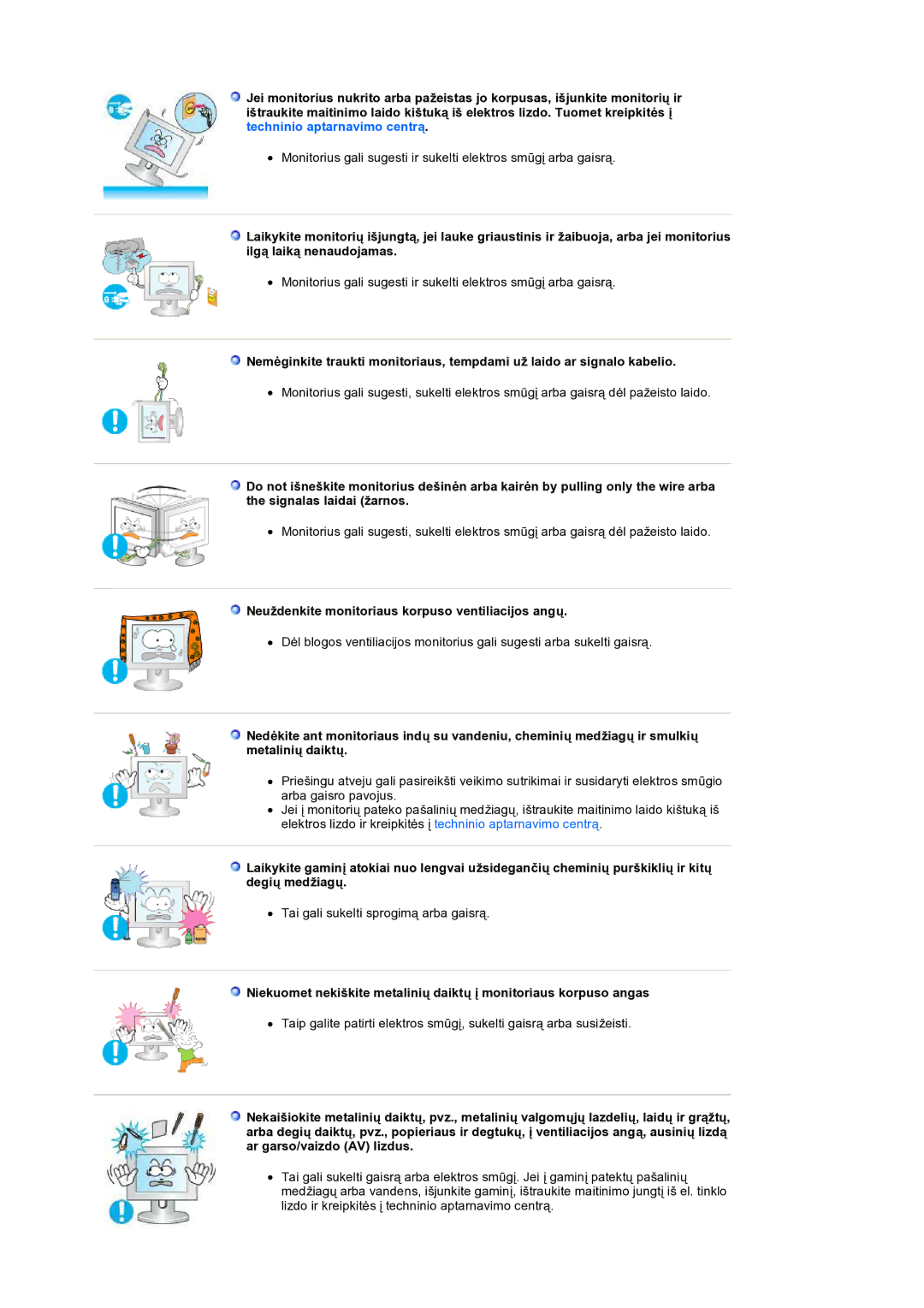 Samsung LS19HANSSB/EDC manual Neuždenkite monitoriaus korpuso ventiliacijos angų 