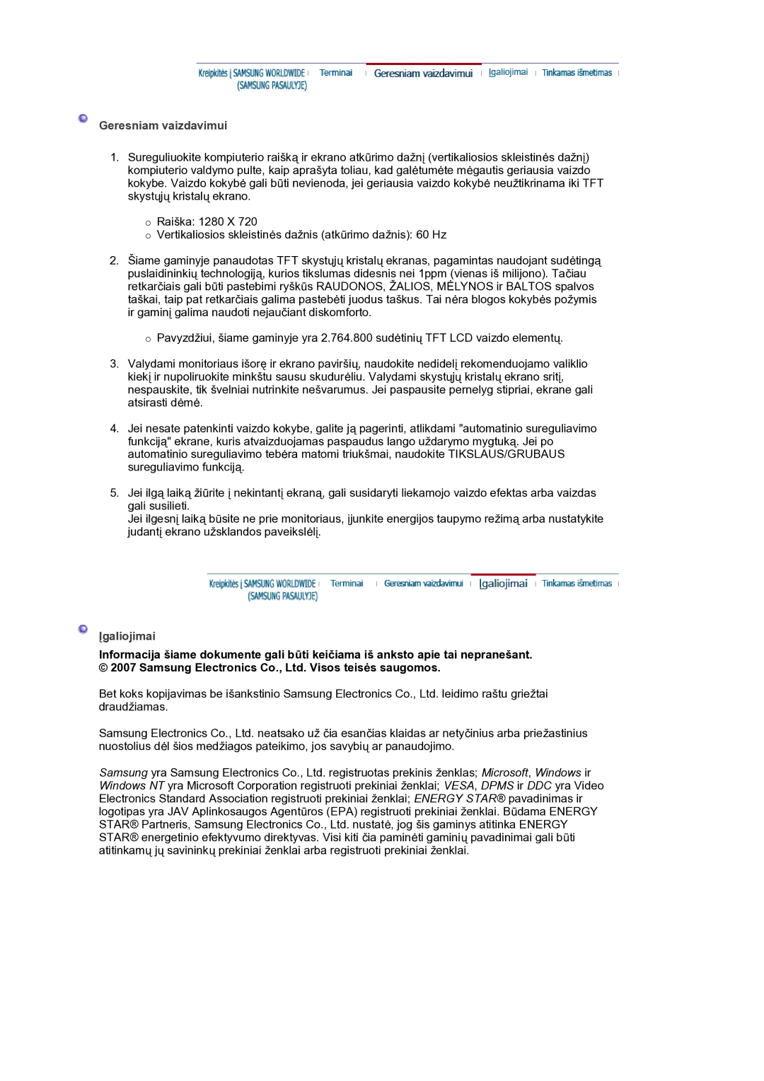 Samsung LS19HANSSB/EDC manual Įgaliojimai 