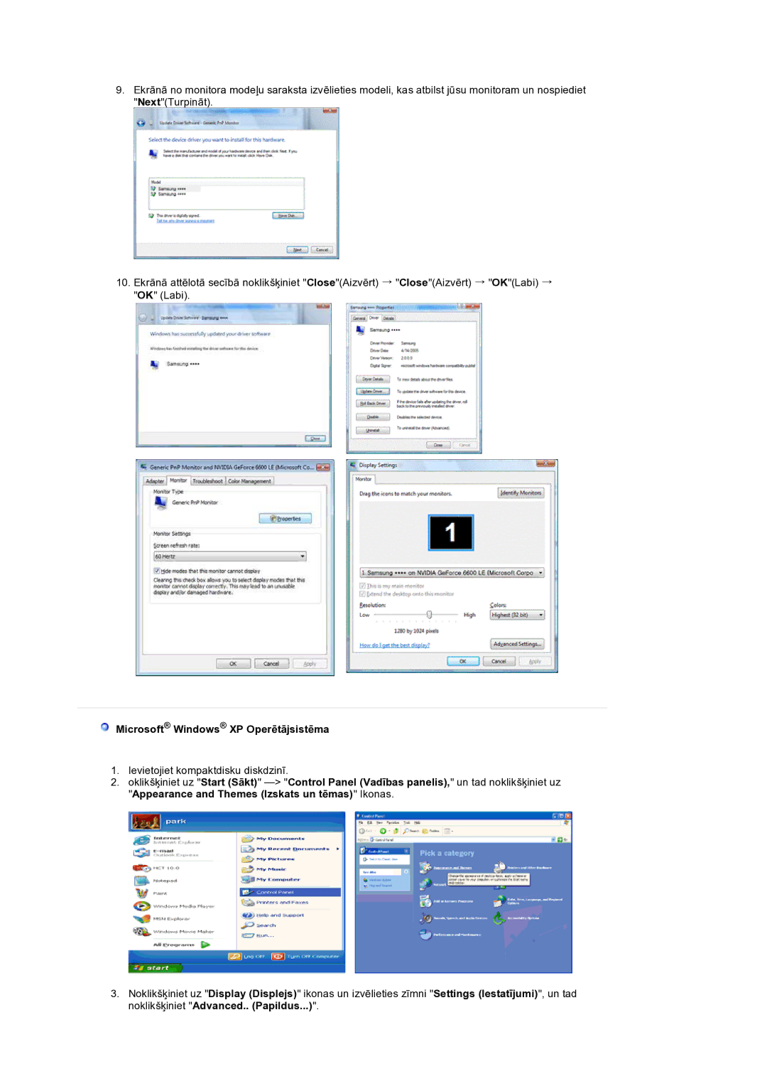 Samsung LS19HANSSB/EDC manual Microsoft Windows XP Operētājsistēma 