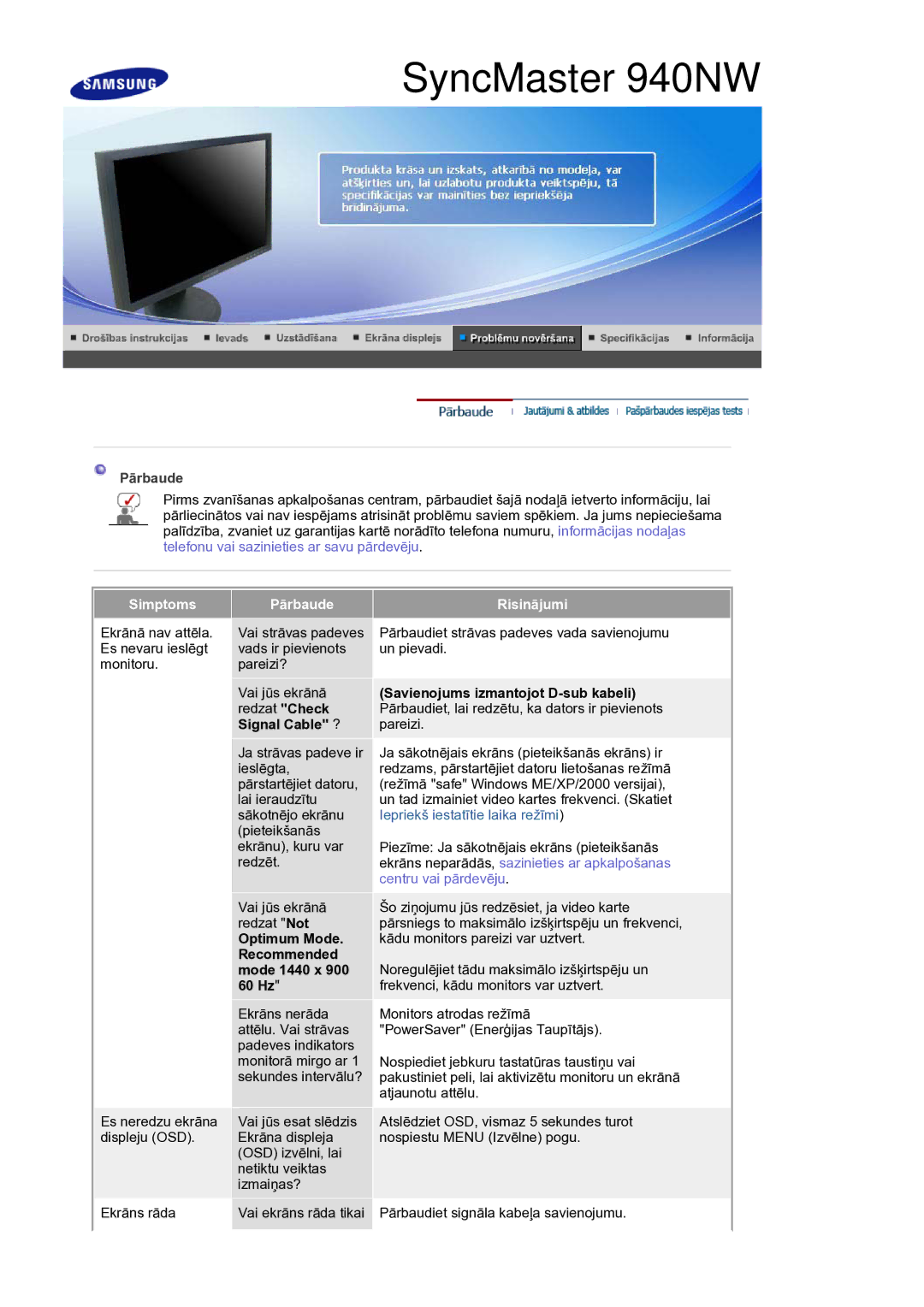 Samsung LS19HANSSB/EDC manual Optimum Mode. Recommended mode 1440 x 900 60 Hz 