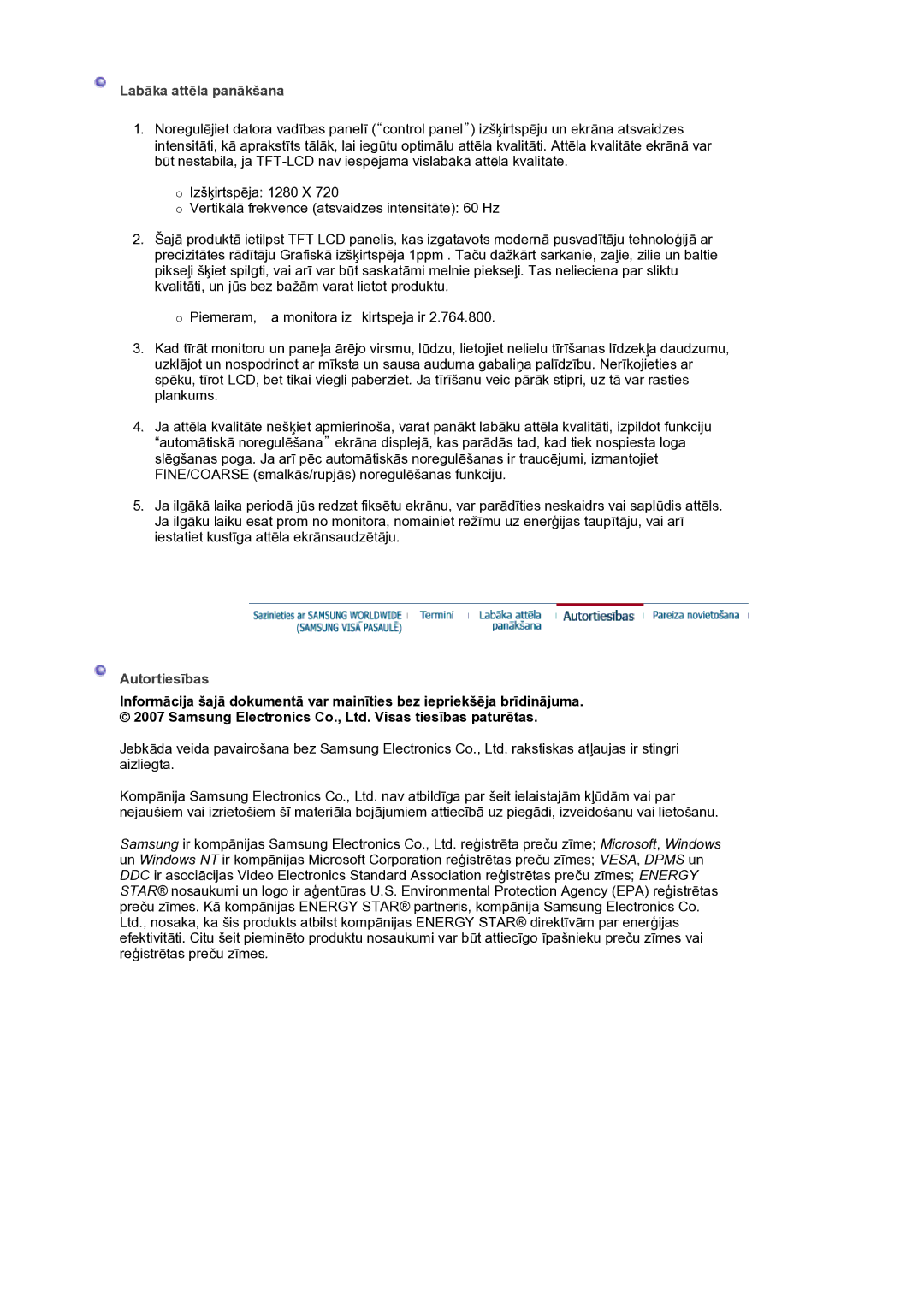 Samsung LS19HANSSB/EDC manual Autortiesības 