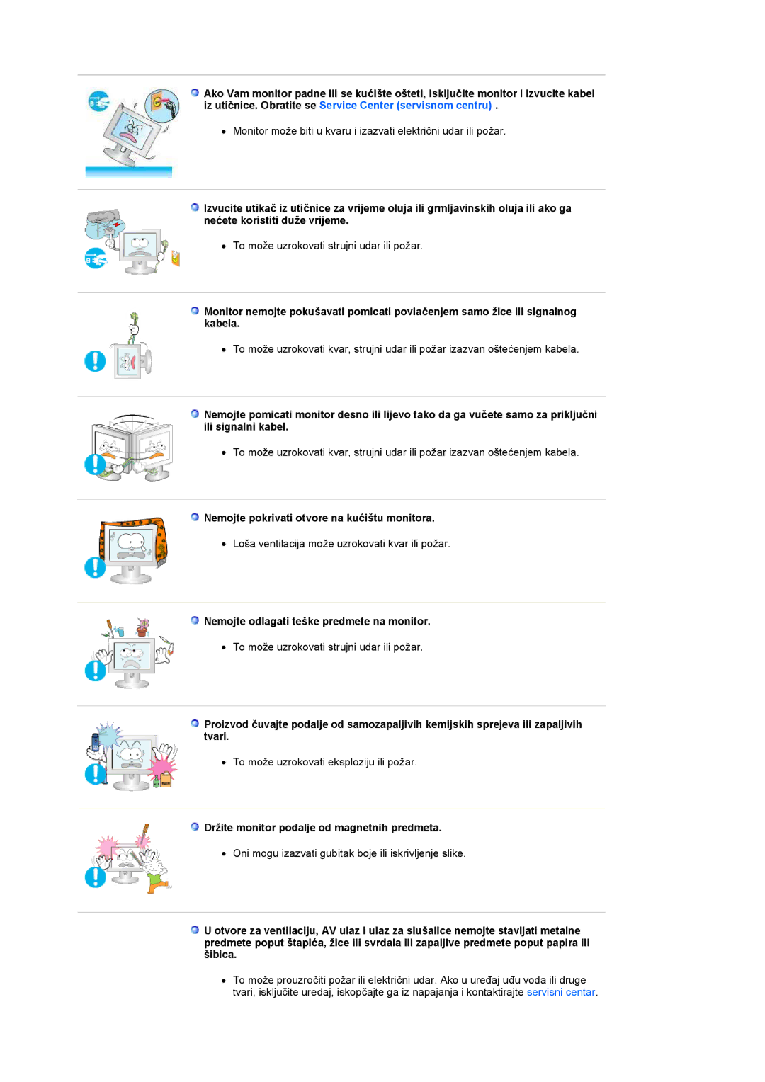 Samsung LS19HANSSB/EDC manual Nemojte pokrivati otvore na kućištu monitora, Nemojte odlagati teške predmete na monitor 