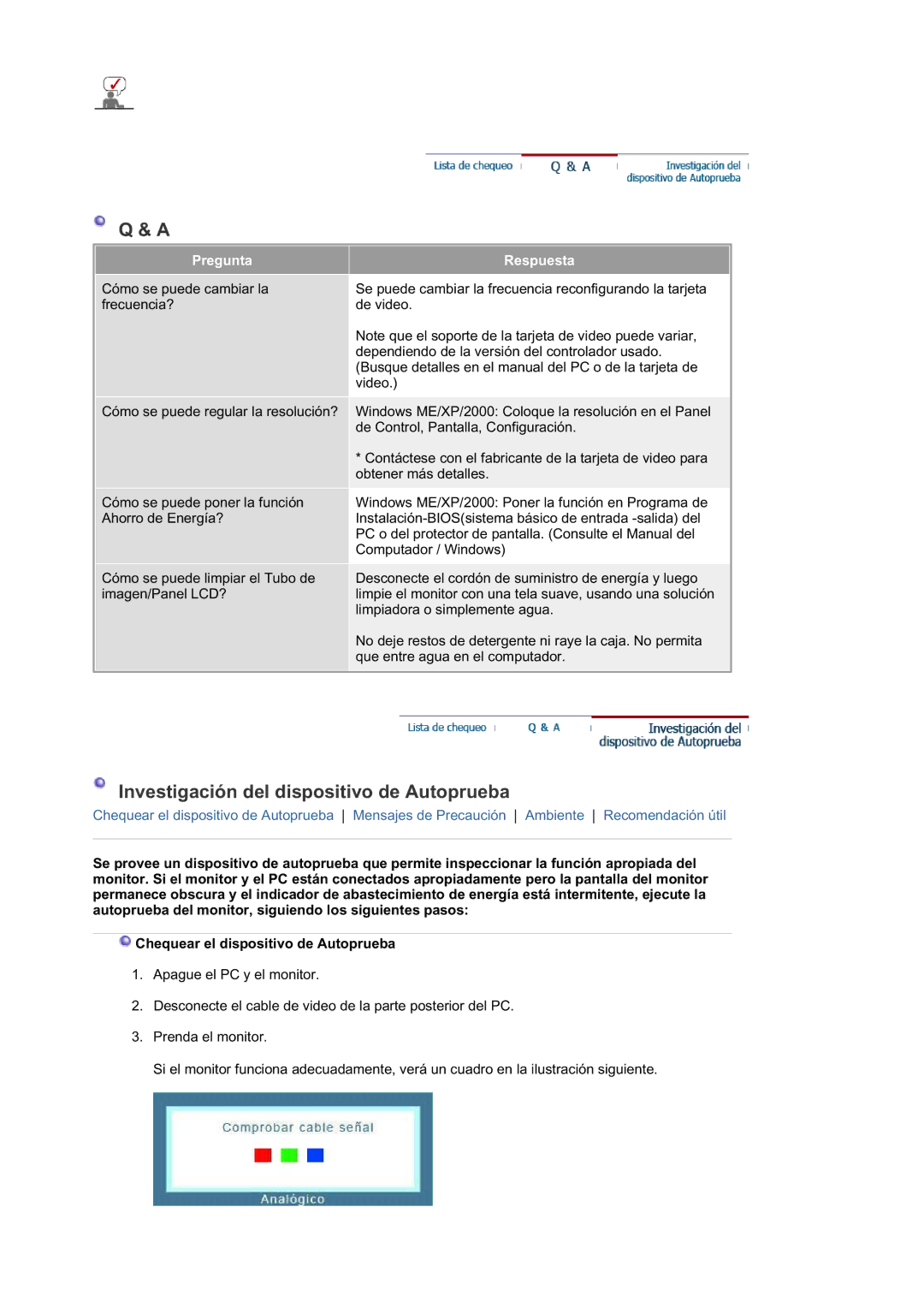 Samsung LS17HABESQ/EDC, LS19HATESH/EDC, LS19HALKSB/EDC, LS17HATTSQ/EDC manual Investigación del dispositivo de Autoprueba 