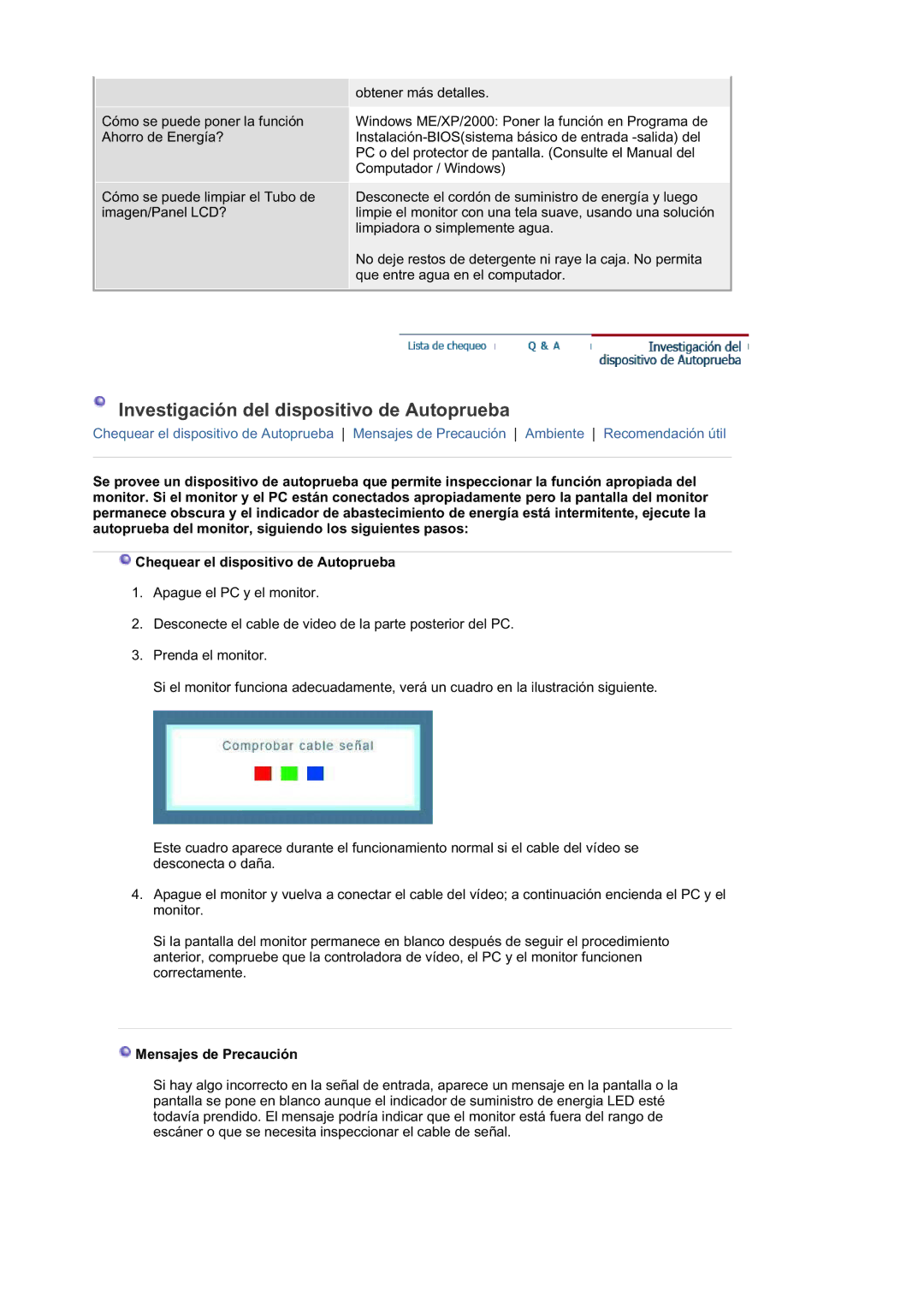 Samsung LS19HATESH/EDC, LS19HALKSB/EDC, LS17HATTSQ/EDC, LS17HAHESQ/EDC manual Investigación del dispositivo de Autoprueba 