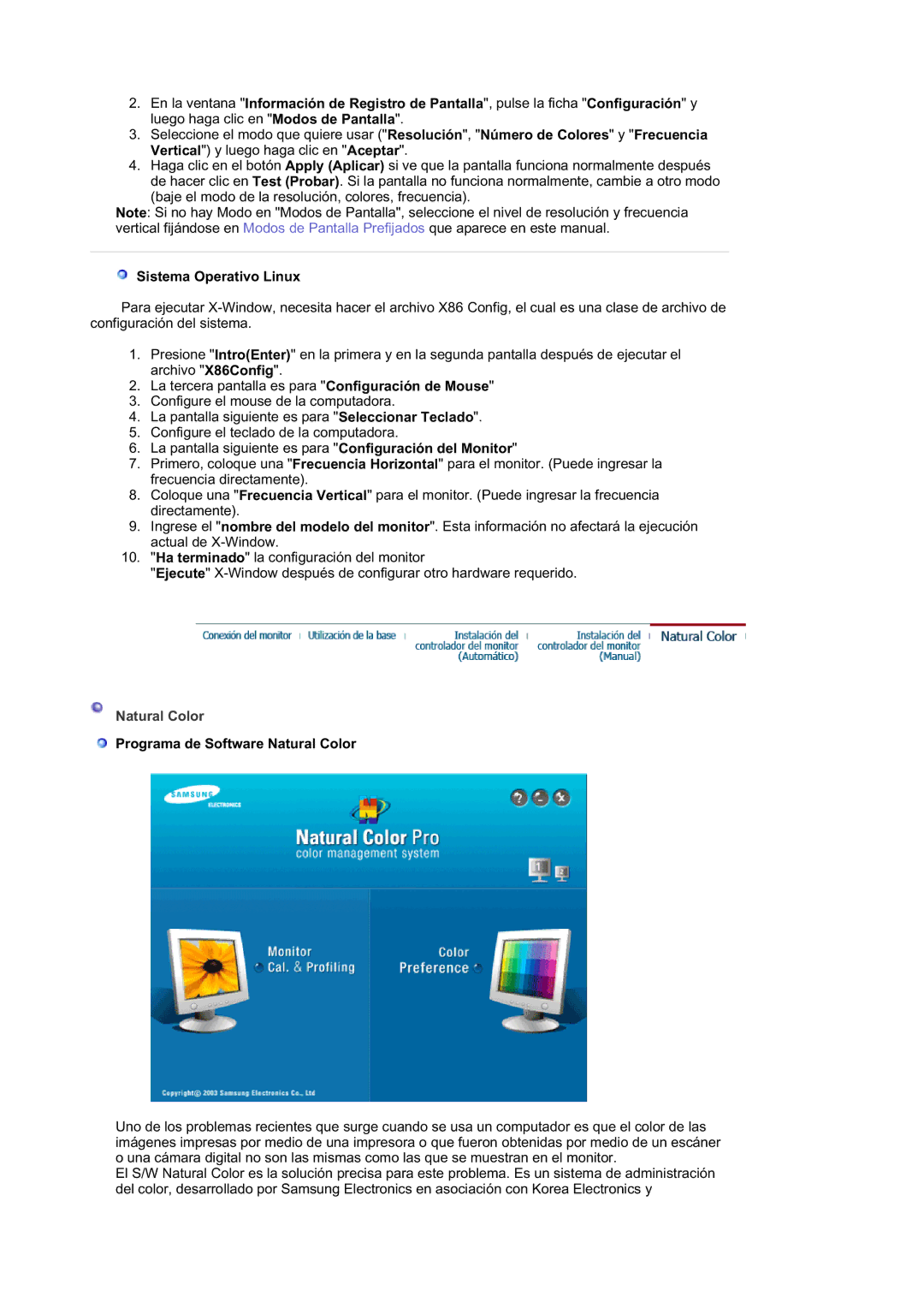 Samsung LS19HABTSQ/EDC, LS19HATESH/EDC, LS19HALKSB/EDC manual Sistema Operativo Linux, Programa de Software Natural Color 