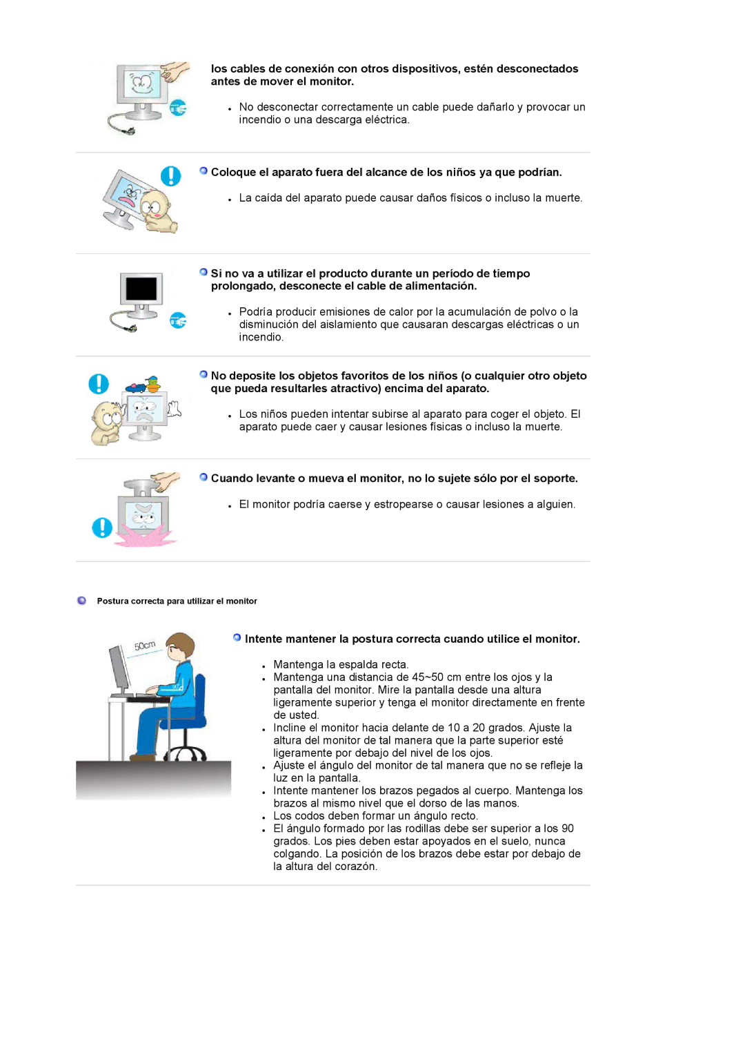 Samsung LS19HAPASQ/EDC, LS19HATESH/EDC, LS19HALKSB/EDC, LS17HATTSQ/EDC manual Postura correcta para utilizar el monitor 