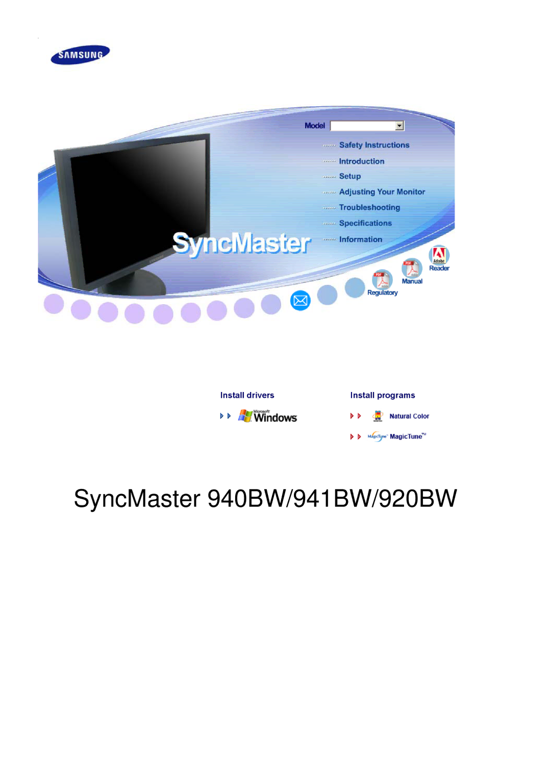 Samsung LS19HAWCSQ/EDC, LS19HAWCSH/EDC, LS19HAWCBQ/XSE, LS19HAWKSY/CLT, LS19HAWKSQ/SAI manual SyncMaster 940BW/941BW/920BW 