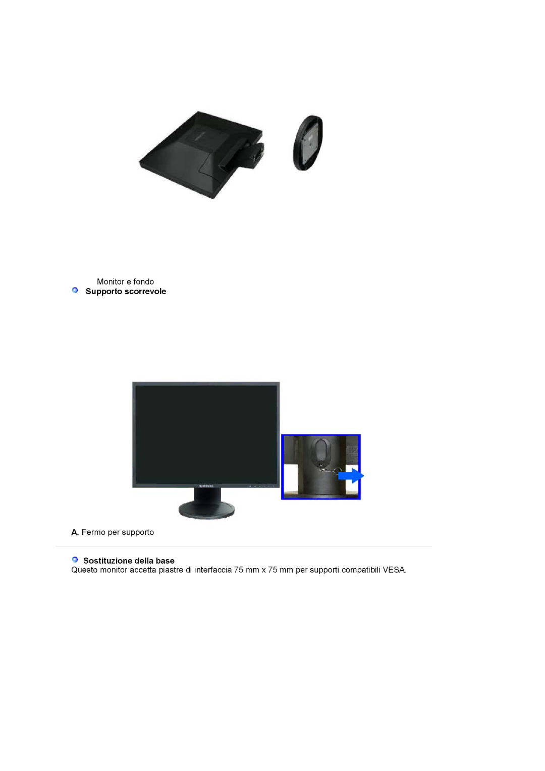 Samsung LS19HAWCSH/EDC, LS19HAWCSQ/EDC, LS19HAWCBQ/XSE, LS19HAWKSY/CLT manual Supporto scorrevole, Sostituzione della base 