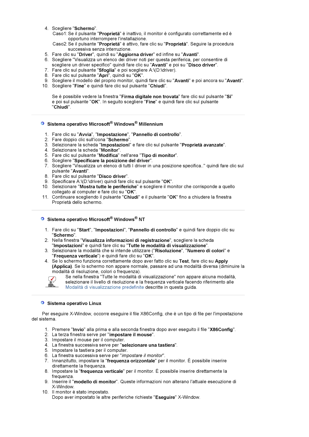 Samsung LS19HAWCSQ/EDC manual Scegliere Specificare la posizione del driver, Sistema operativo Microsoft Windows NT 