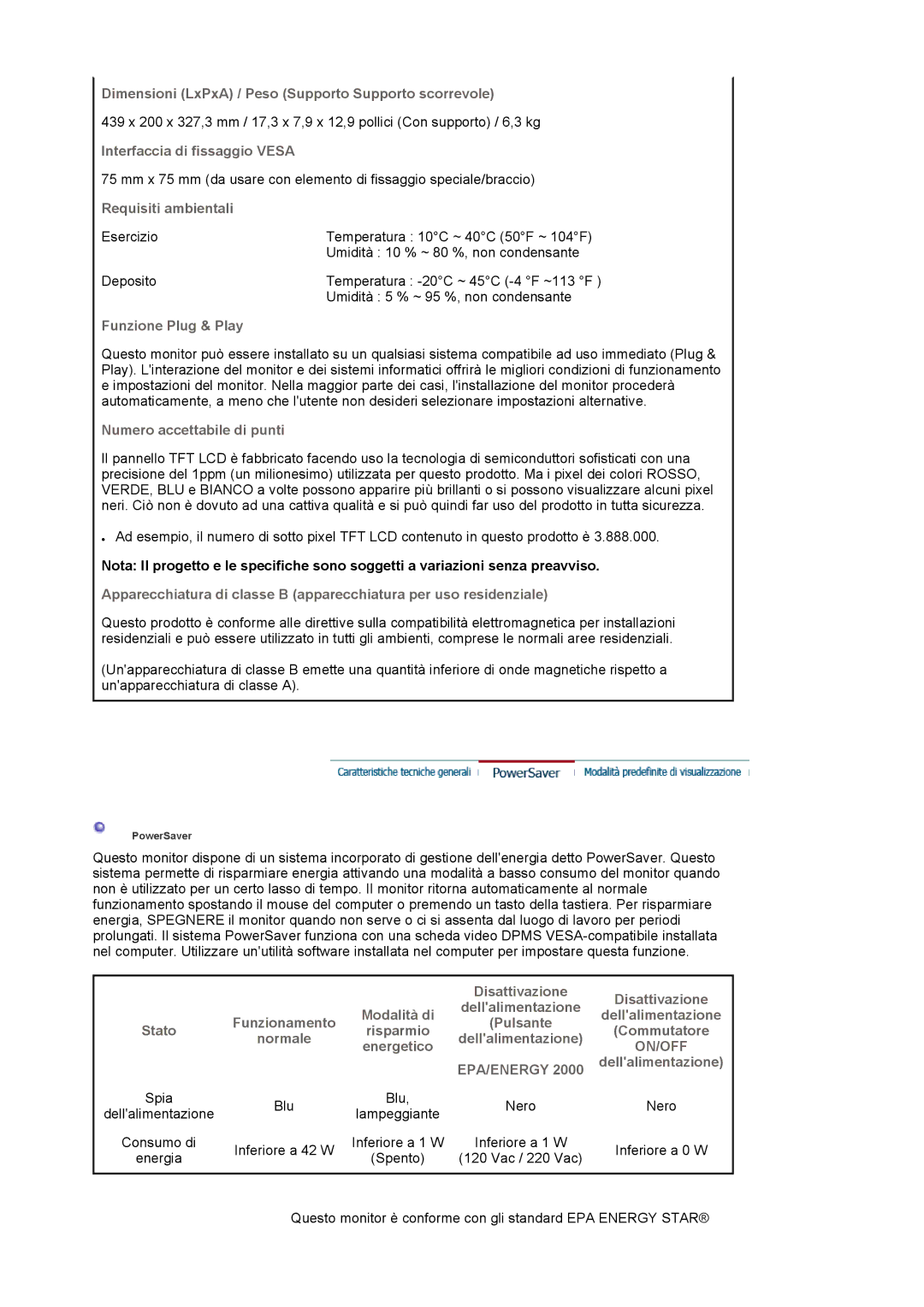 Samsung LS19HAWCBQ/XSE Dimensioni LxPxA / Peso Supporto Supporto scorrevole, Interfaccia di fissaggio Vesa, Energetico 